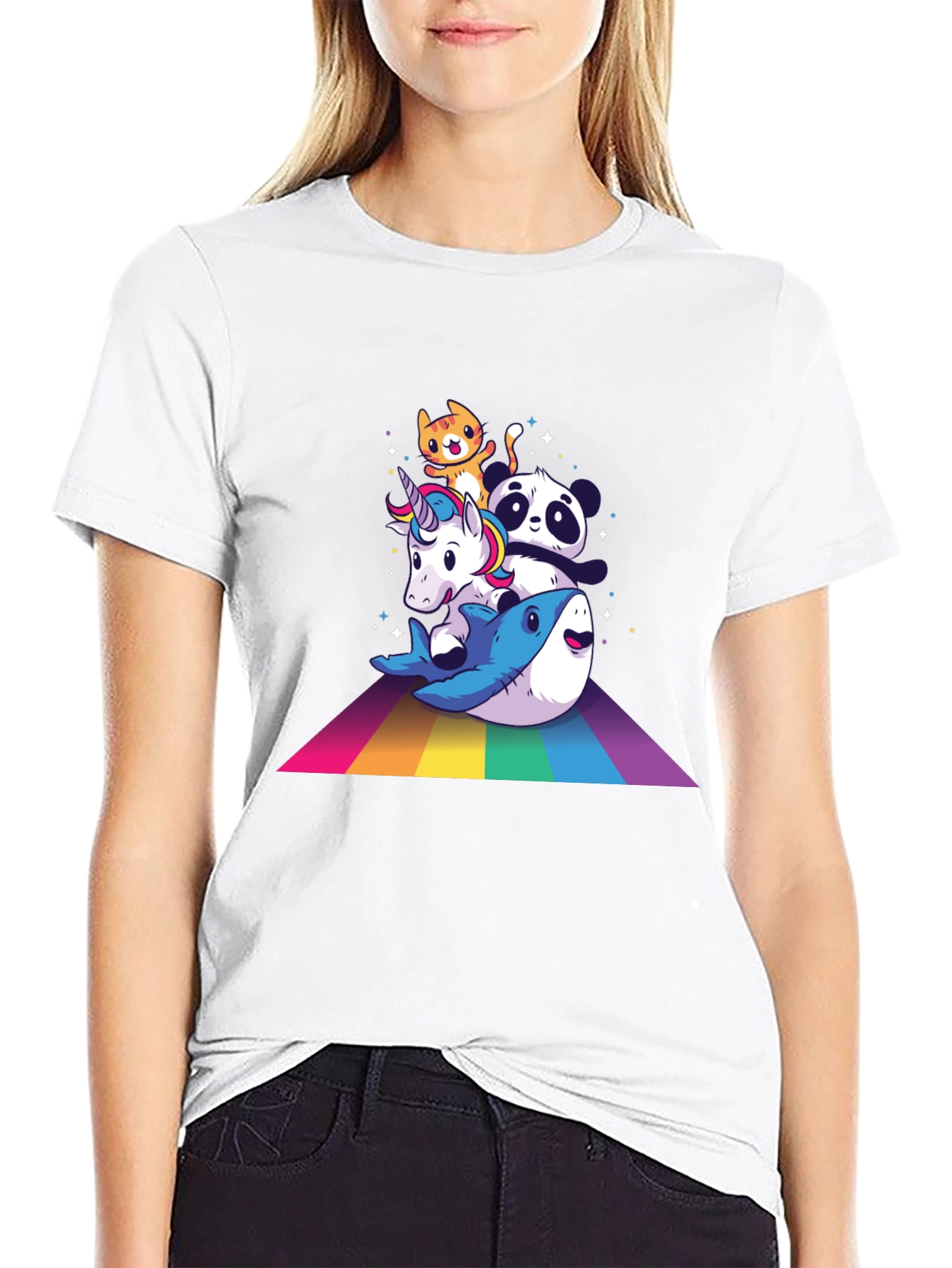 Rainbow Animals Black T-Shirt