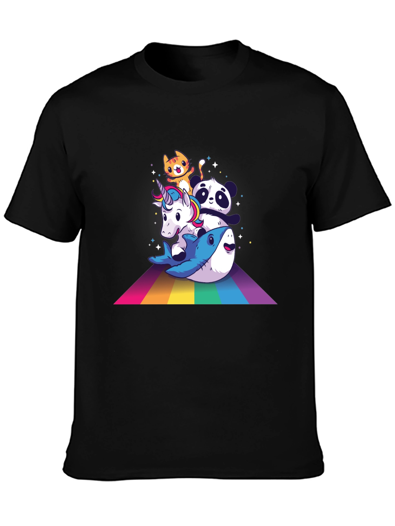 Rainbow Animals Black T-Shirt