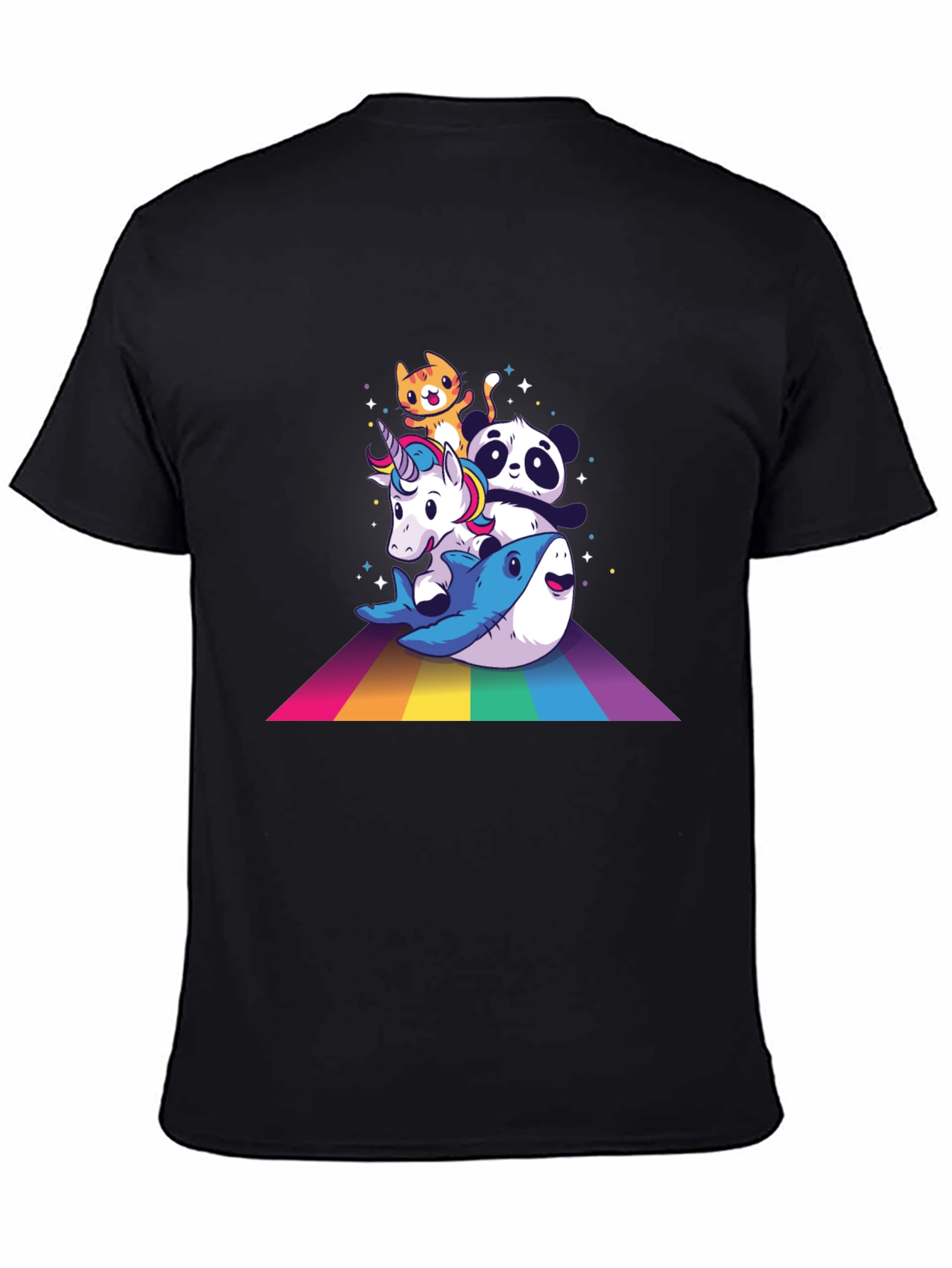 Rainbow Animals Black T-Shirt