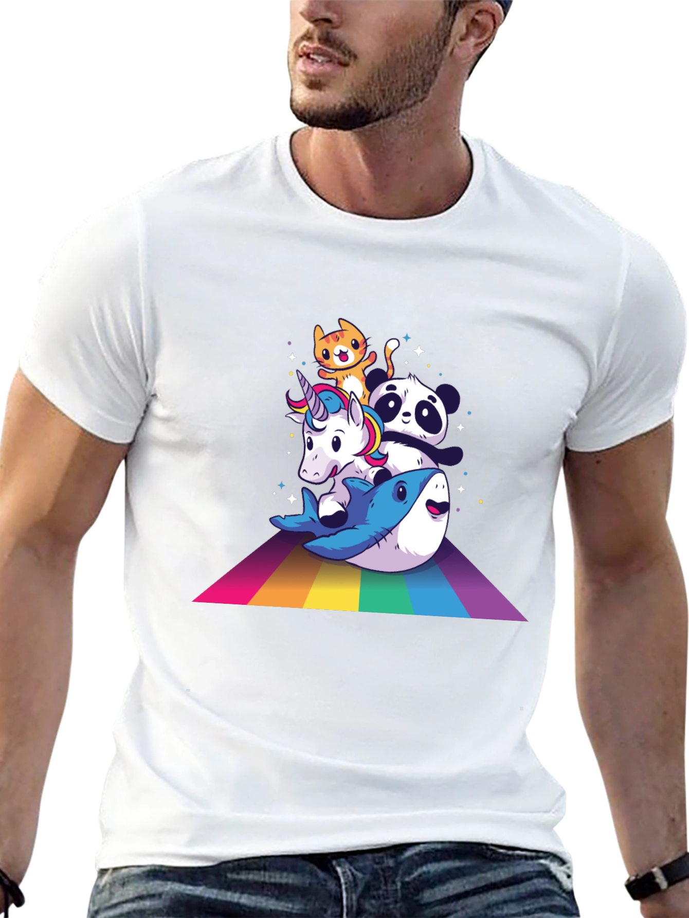 Rainbow Animals Black T-Shirt