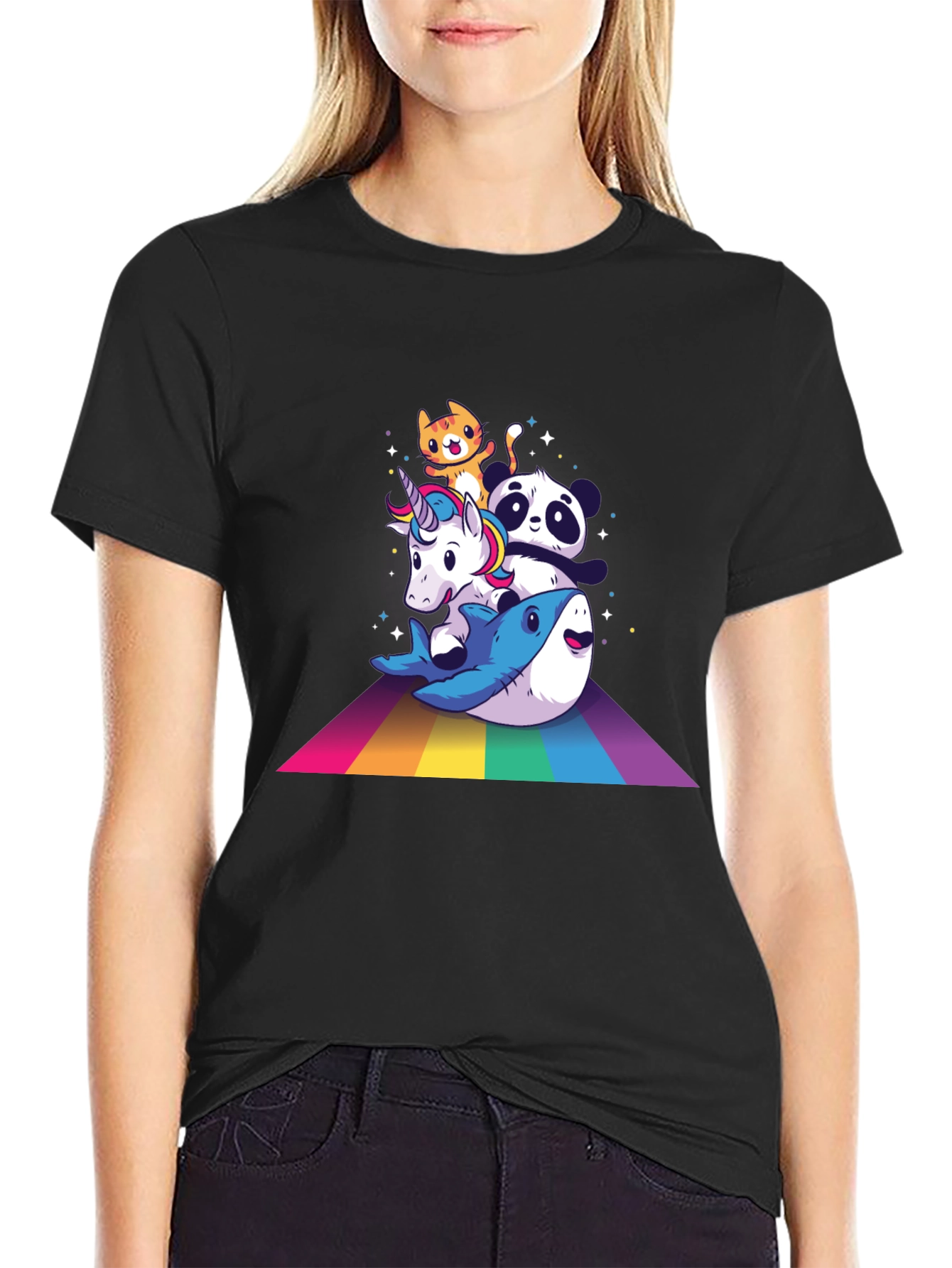 Rainbow Animals Black T-Shirt