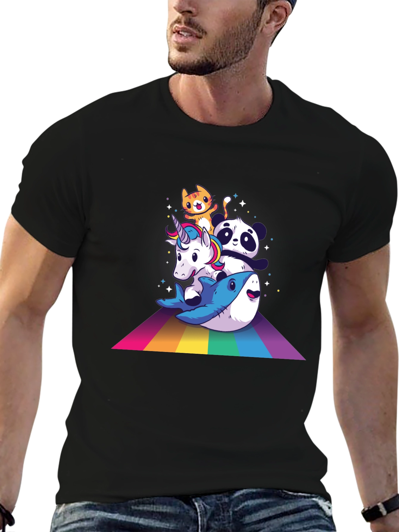 Rainbow Animals Black T-Shirt
