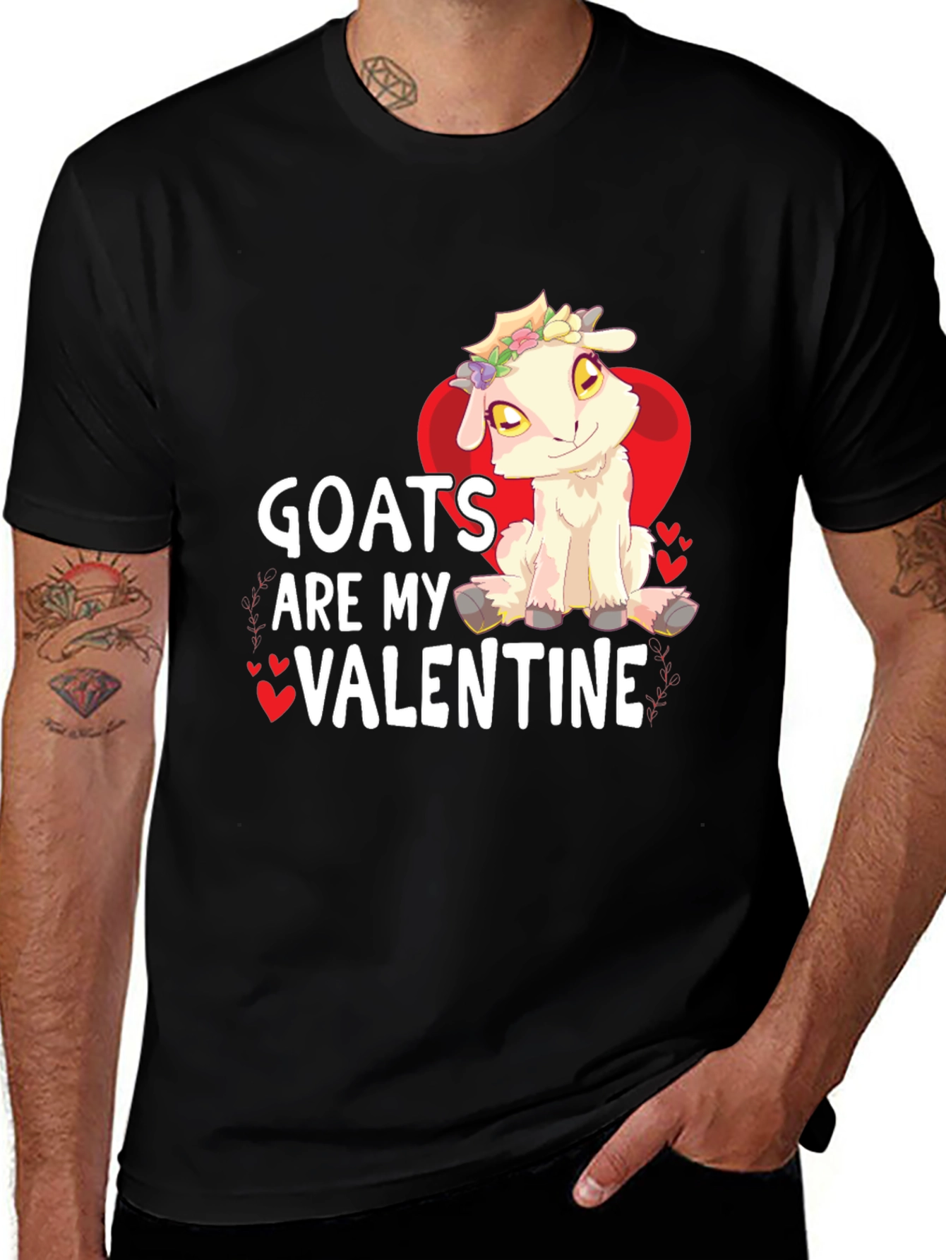 Goats Are My Valentine Graphic Tee - Black