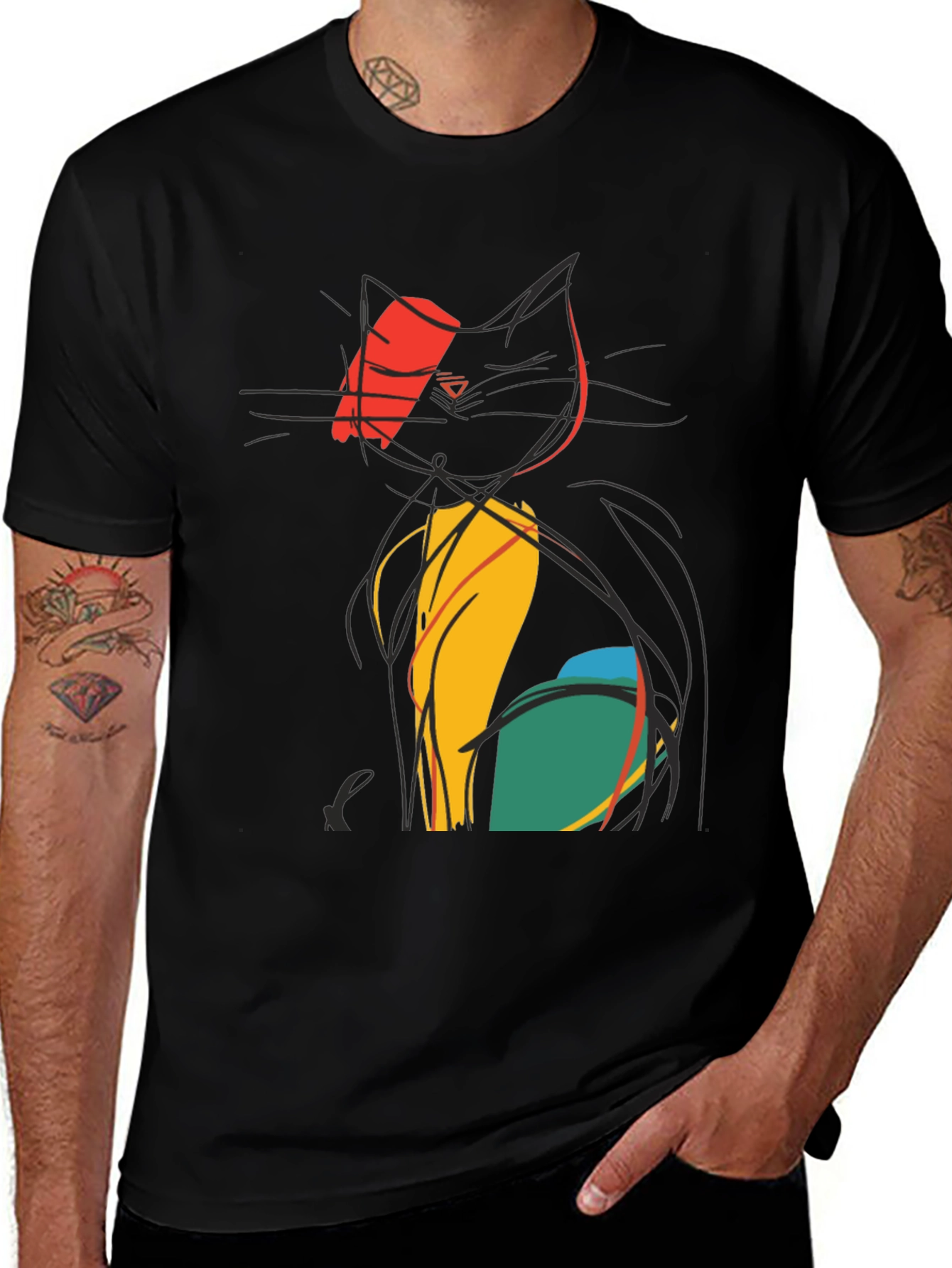 Abstract Cat Tee - Artistic Graphic Print