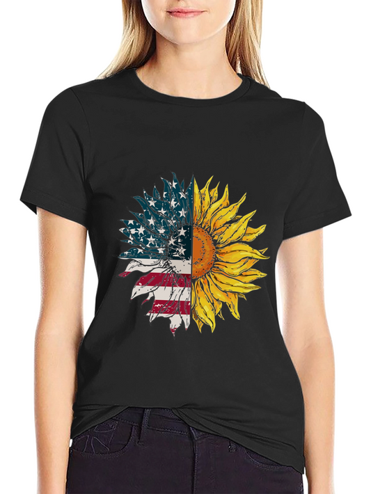 American Flag Sunflower Graphic Tee - Black