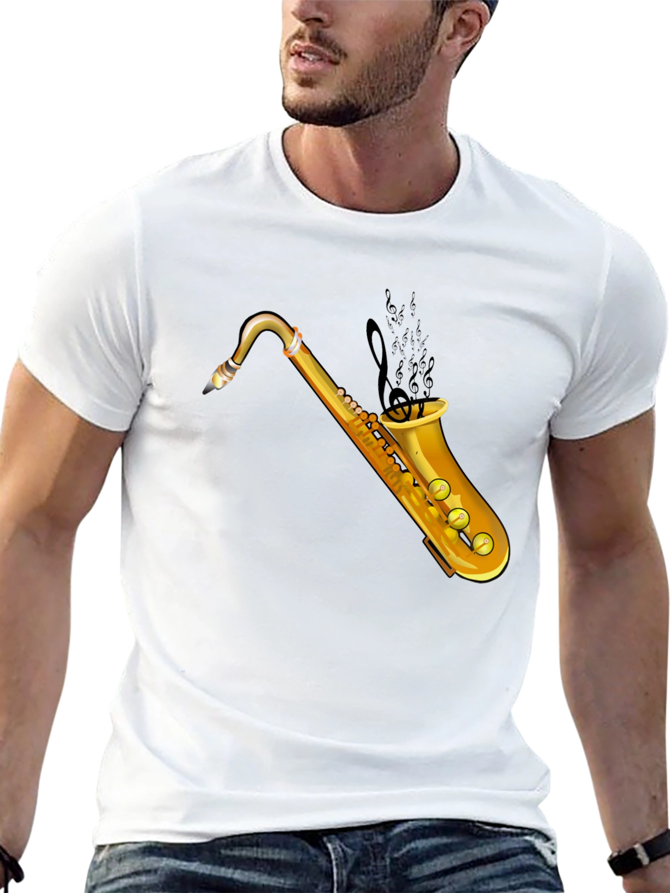 Saxophone Graphic Tee - Black Cotton T-Shirt