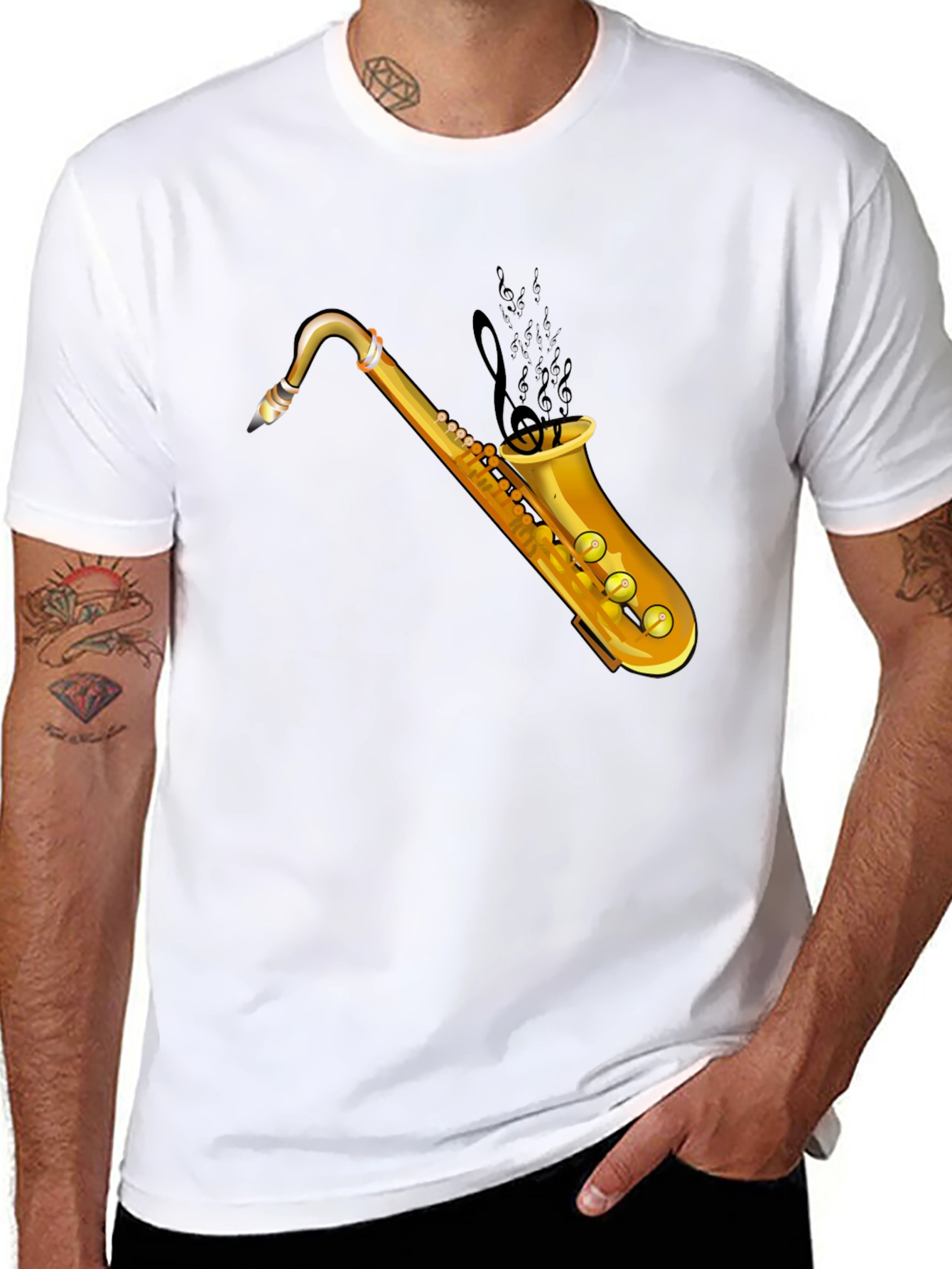 Saxophone Graphic Tee - Black Cotton T-Shirt