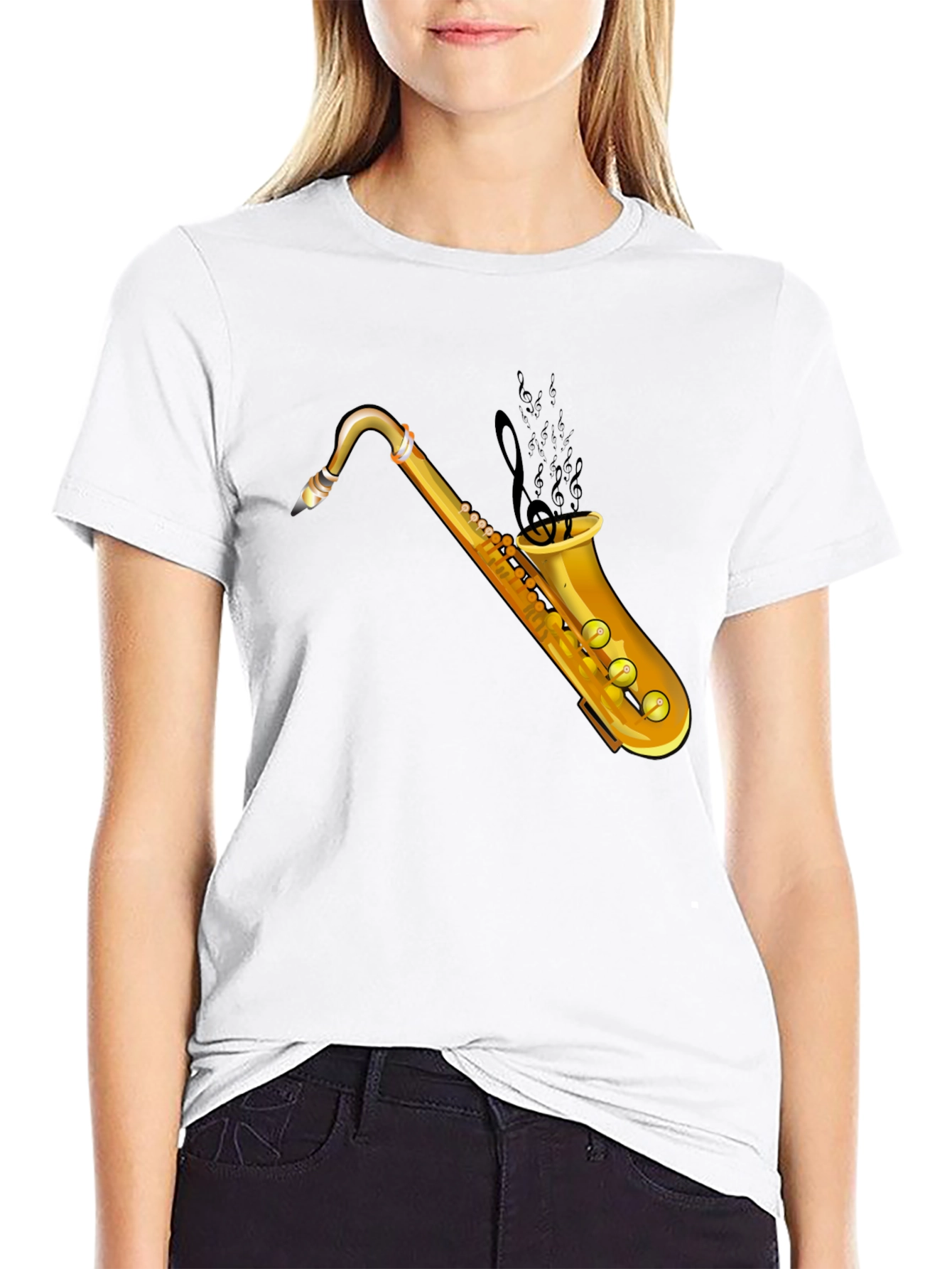 Saxophone Graphic Tee - Black Cotton T-Shirt