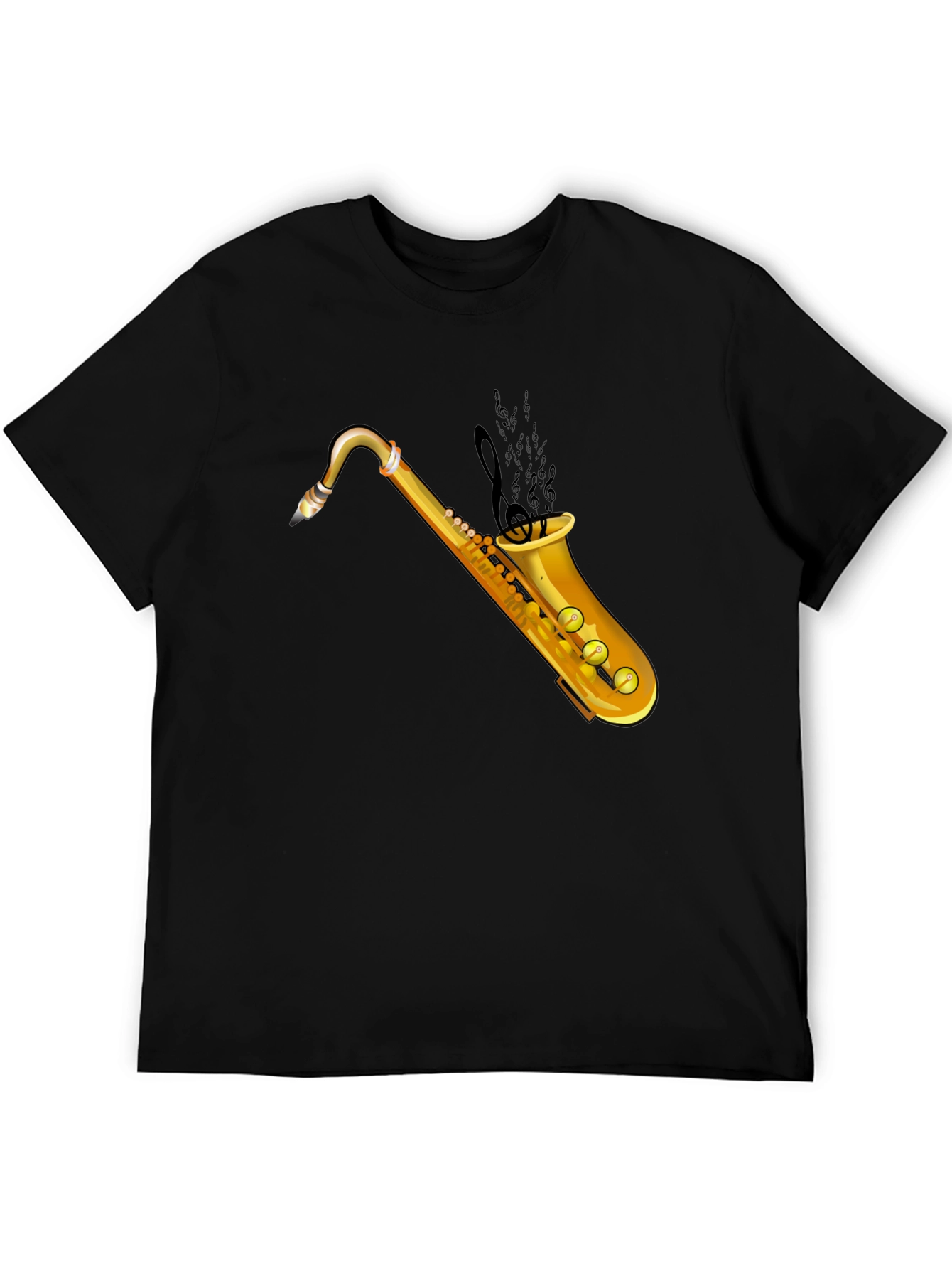 Saxophone Graphic Tee - Black Cotton T-Shirt