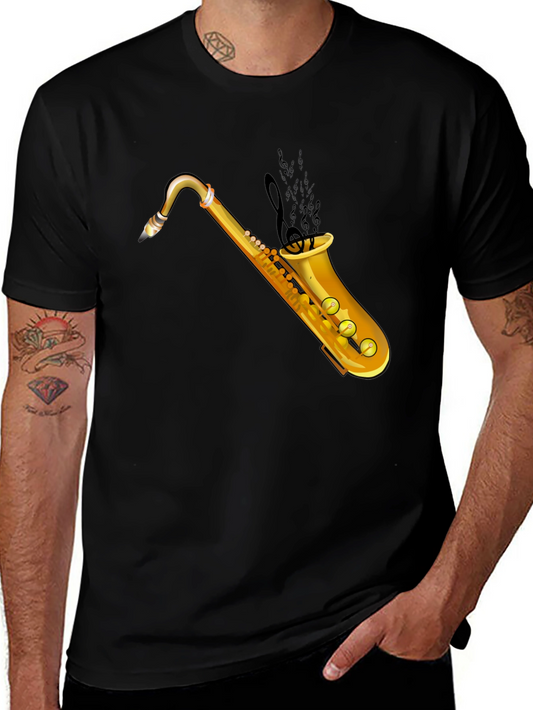 Saxophone Graphic Tee - Black Cotton T-Shirt
