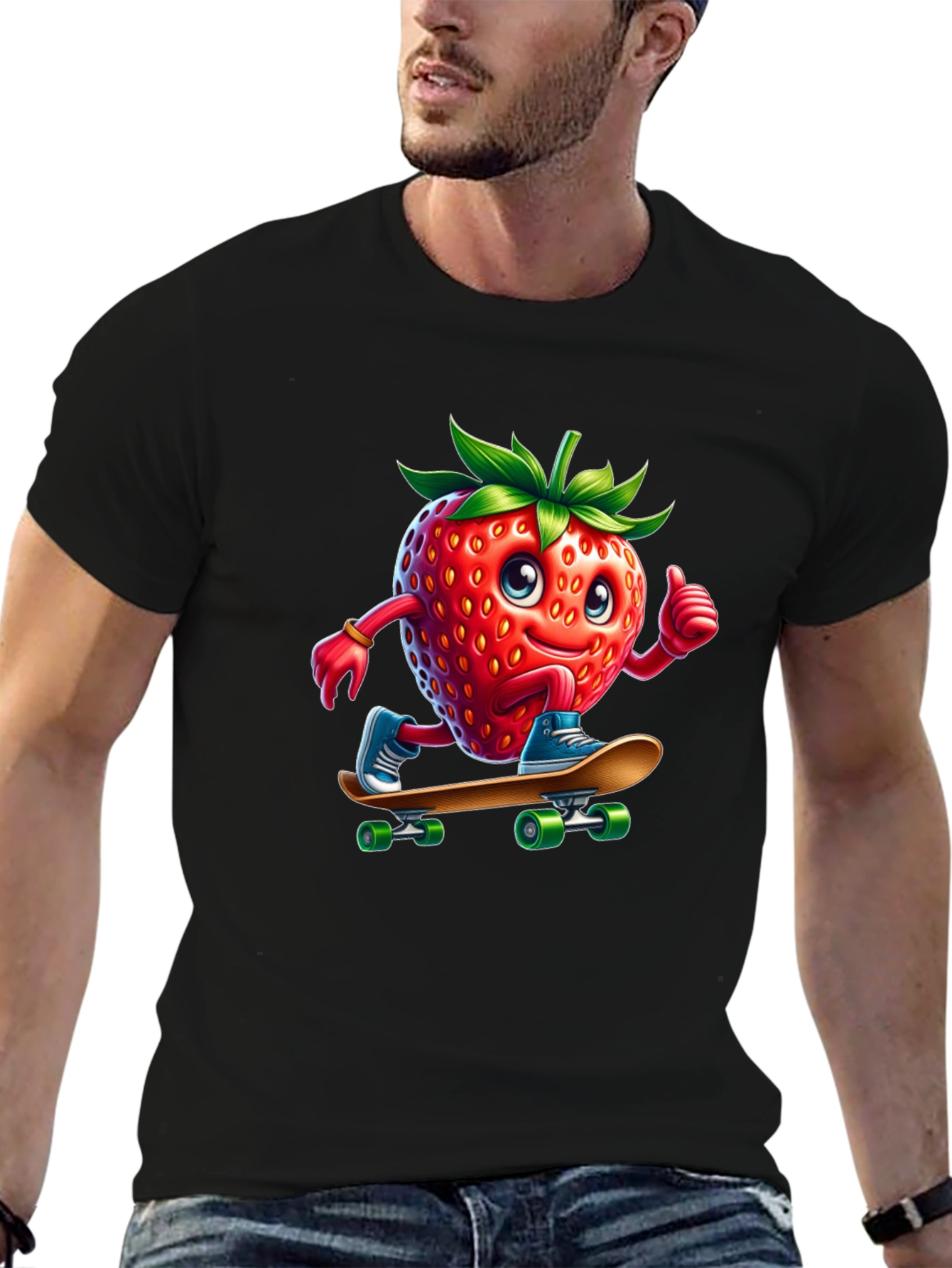 Skateboarding Strawberry Graphic T-Shirt