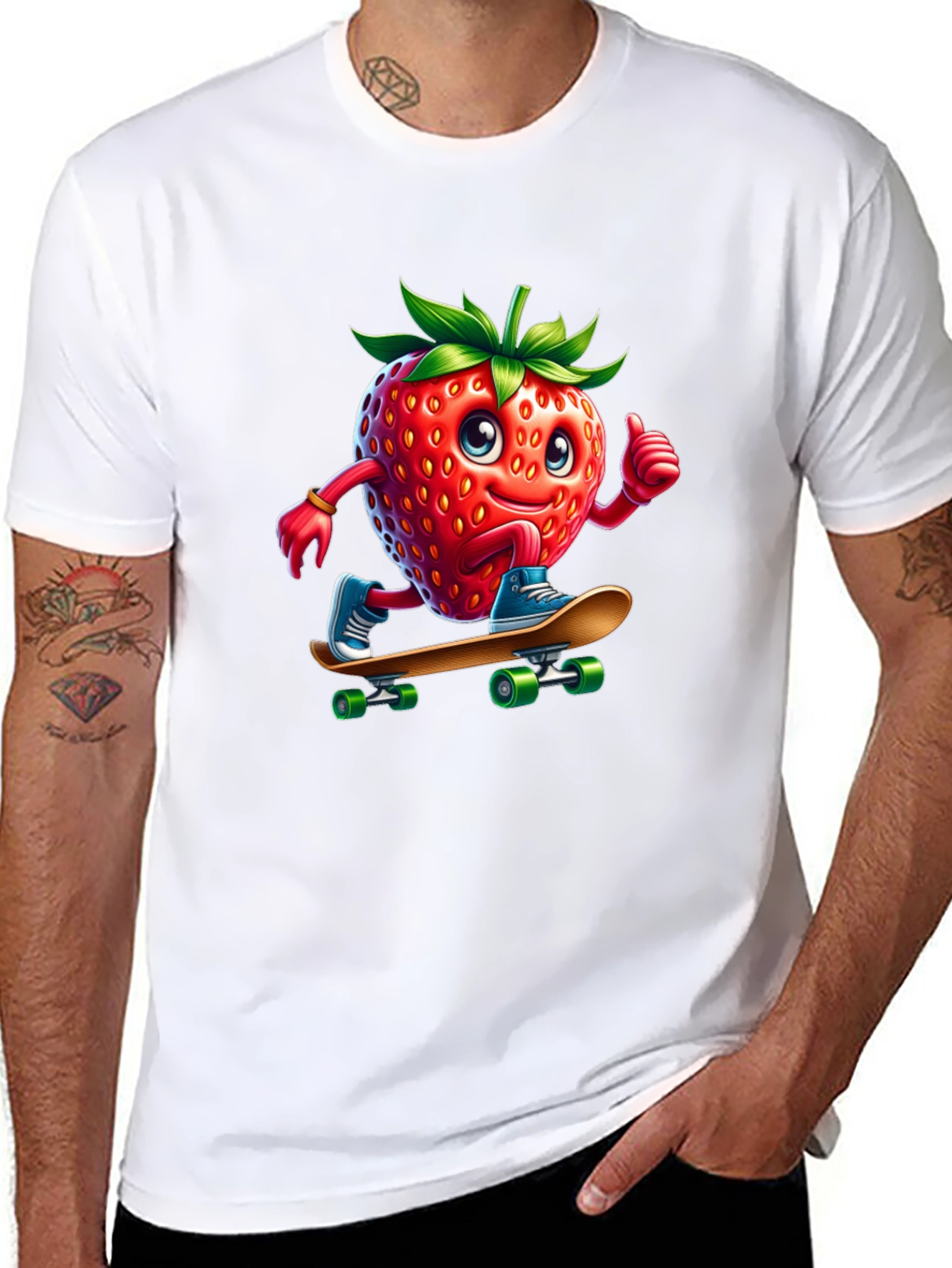 Skateboarding Strawberry Graphic T-Shirt