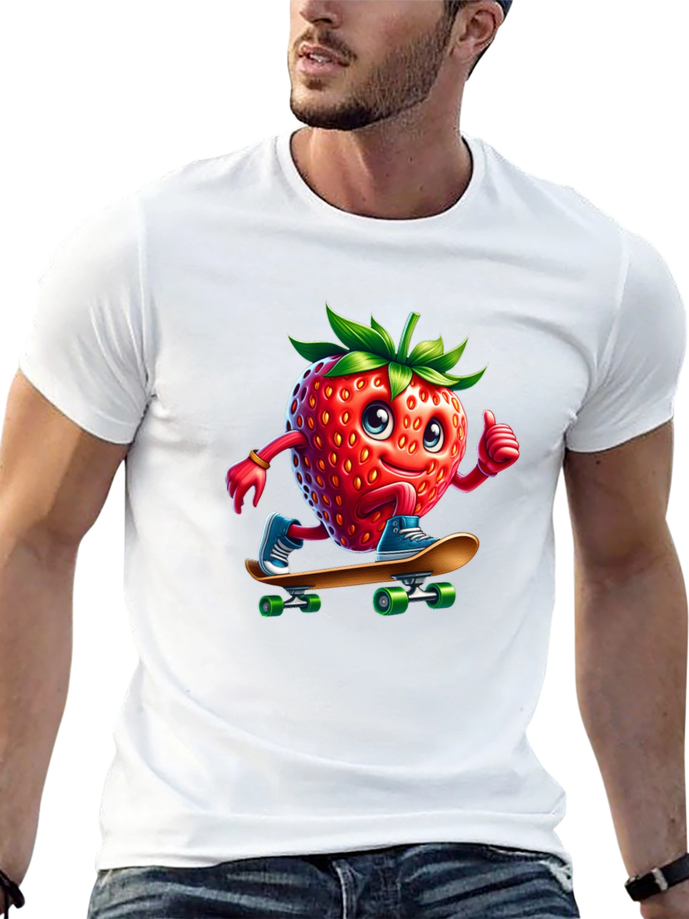 Skateboarding Strawberry Graphic T-Shirt
