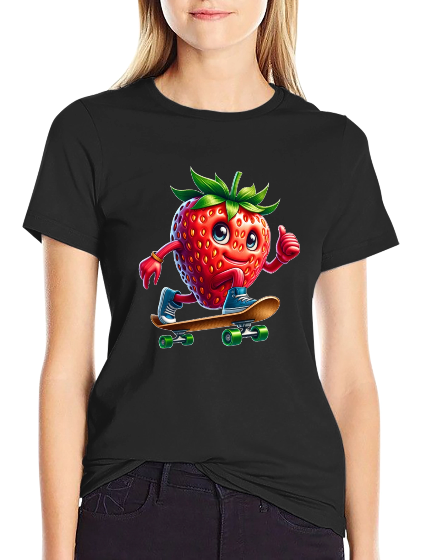 Skateboarding Strawberry Graphic T-Shirt