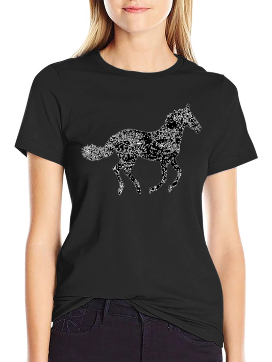 Floral Horse Graphic Tee - Black Cotton
