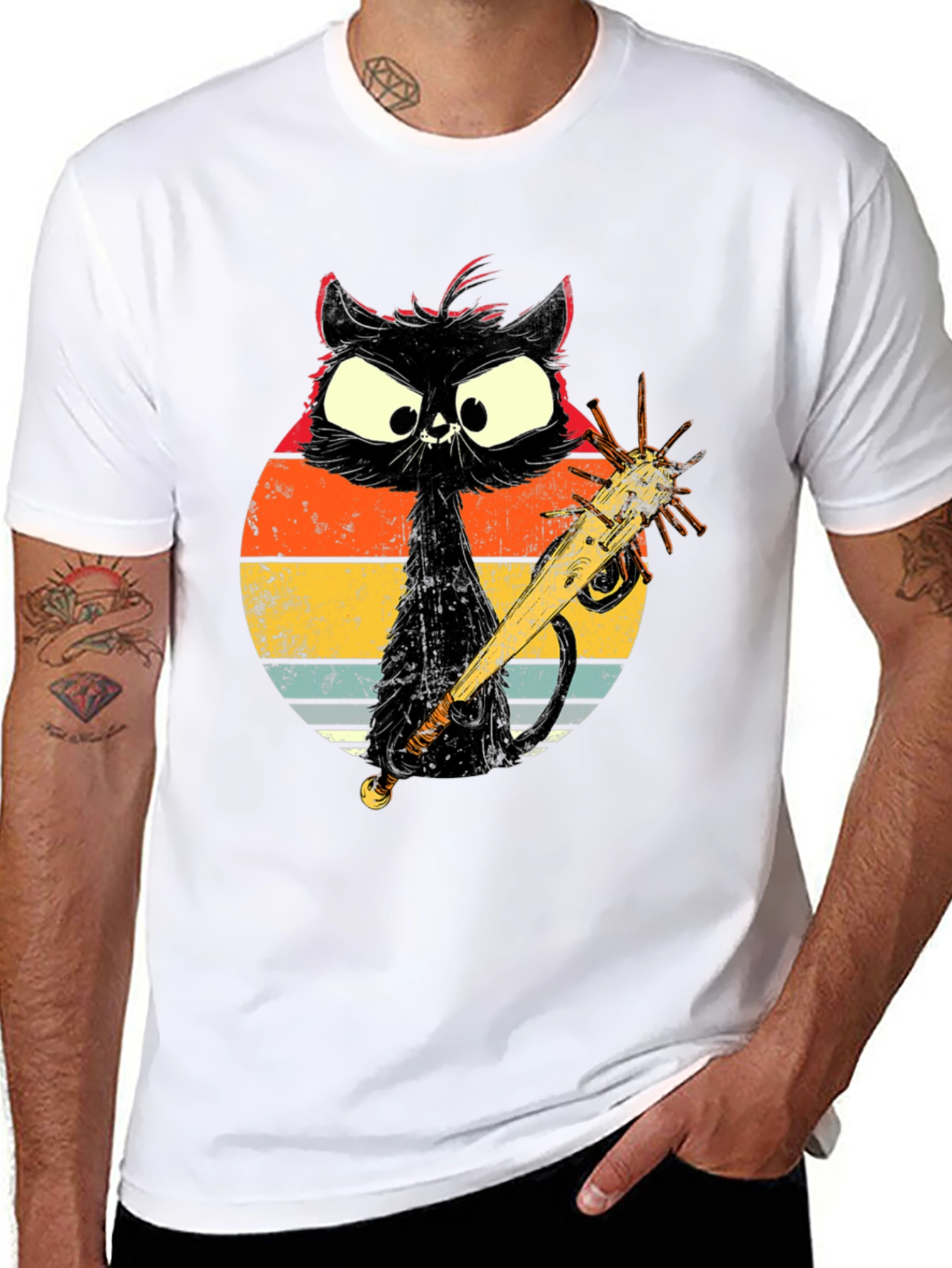 Retro Cat with Baseball Bat Graphic T-Shirt