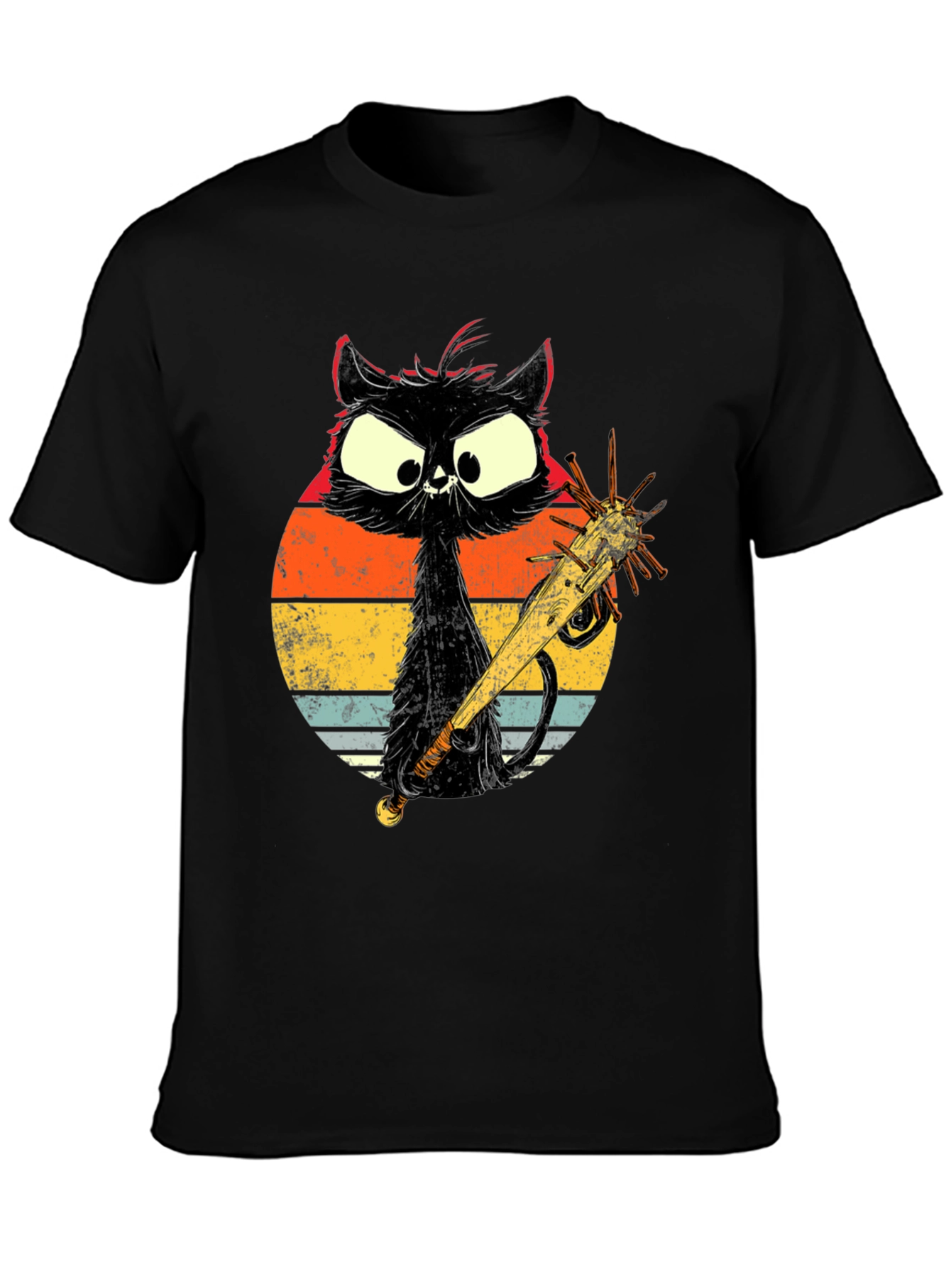 Retro Cat with Baseball Bat Graphic T-Shirt