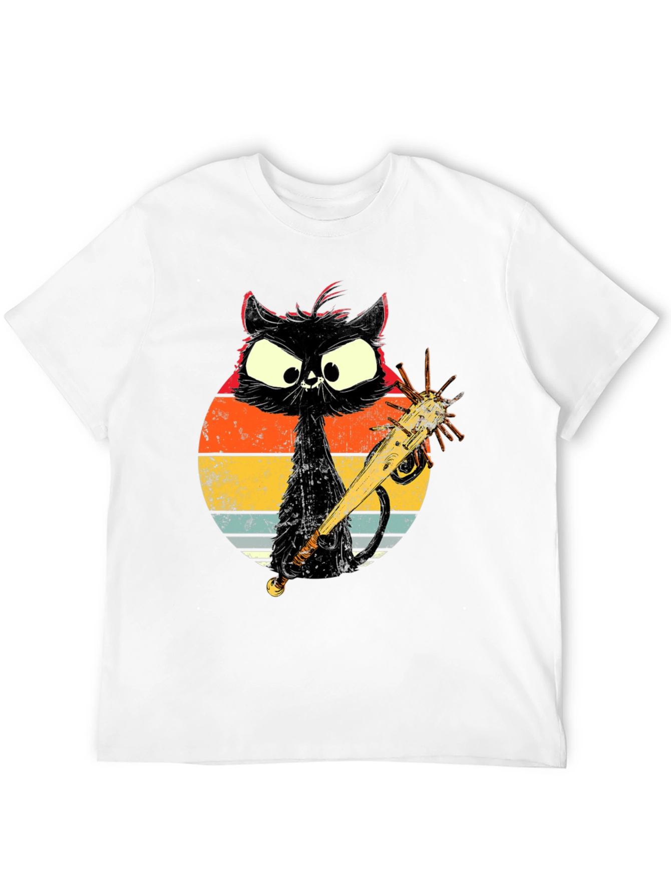 Retro Cat with Baseball Bat Graphic T-Shirt