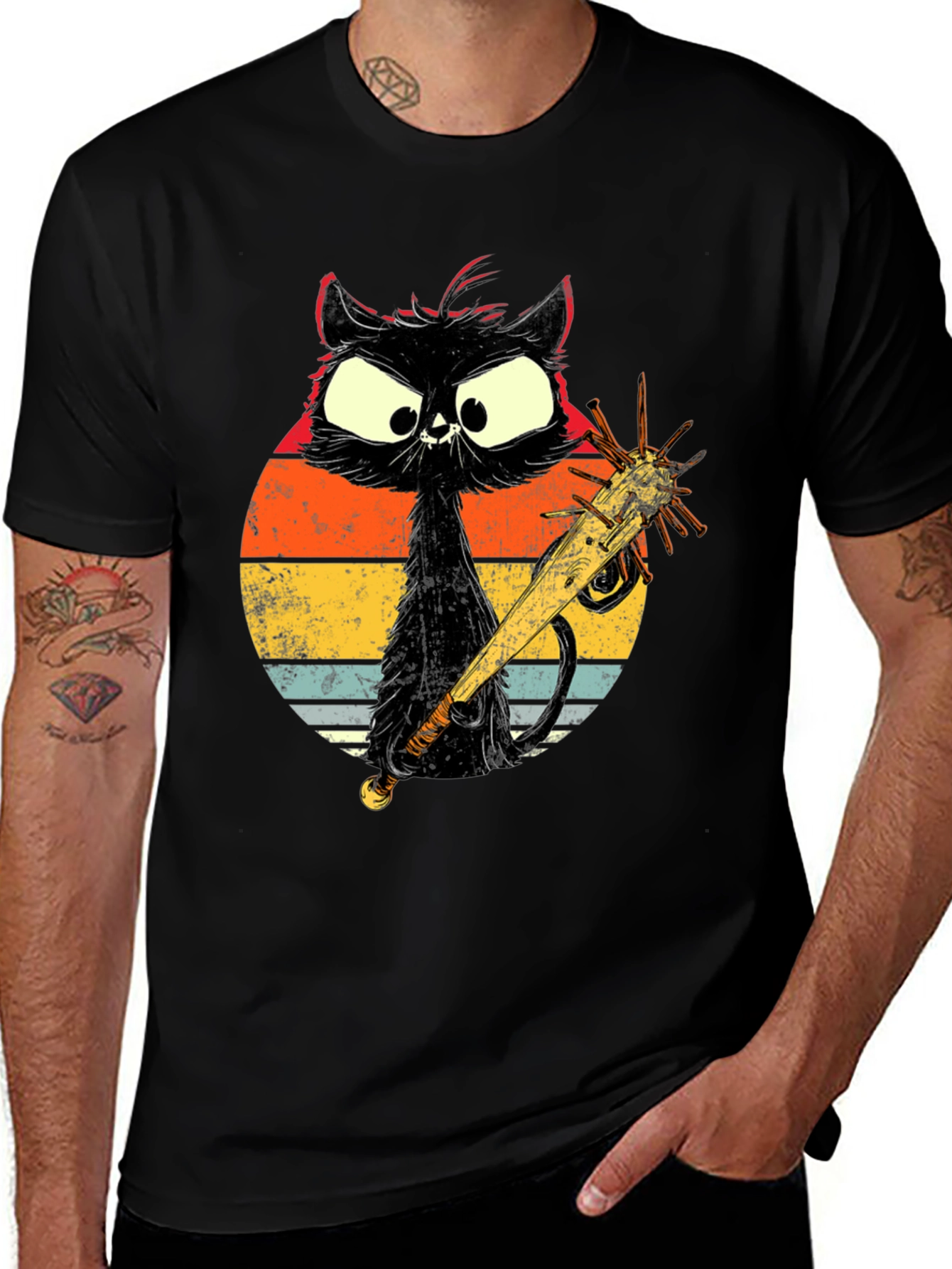 Retro Cat with Baseball Bat Graphic T-Shirt