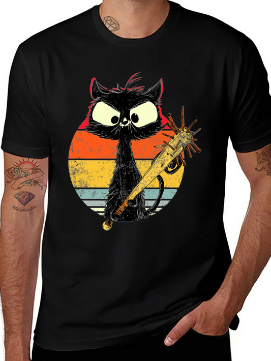 Retro Cat with Baseball Bat Graphic T-Shirt