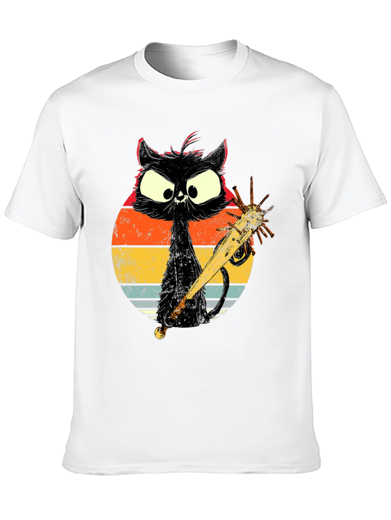 Retro Cat with Baseball Bat Graphic T-Shirt
