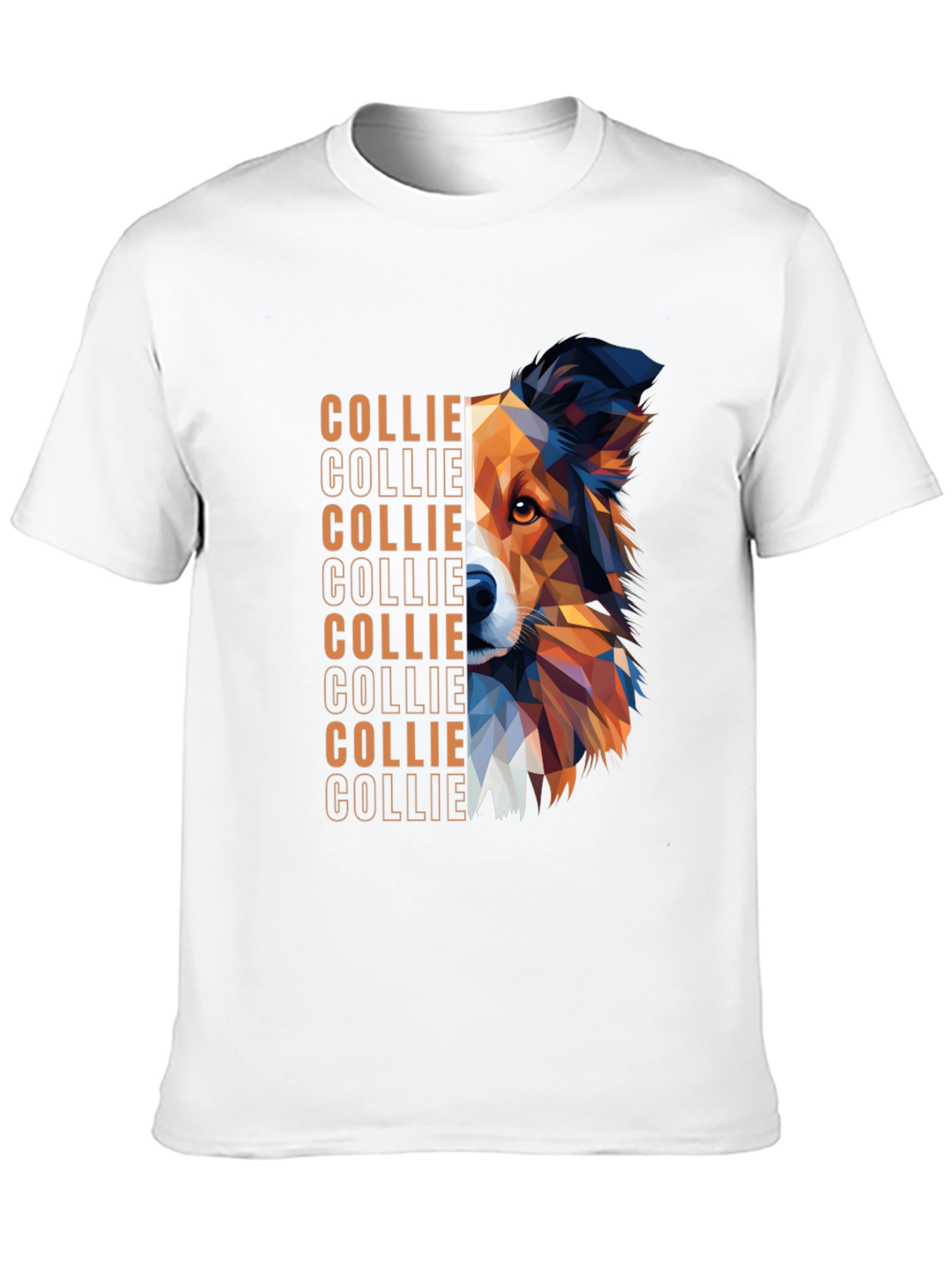 Geometric Collie Dog Graphic Print Black T-Shirt