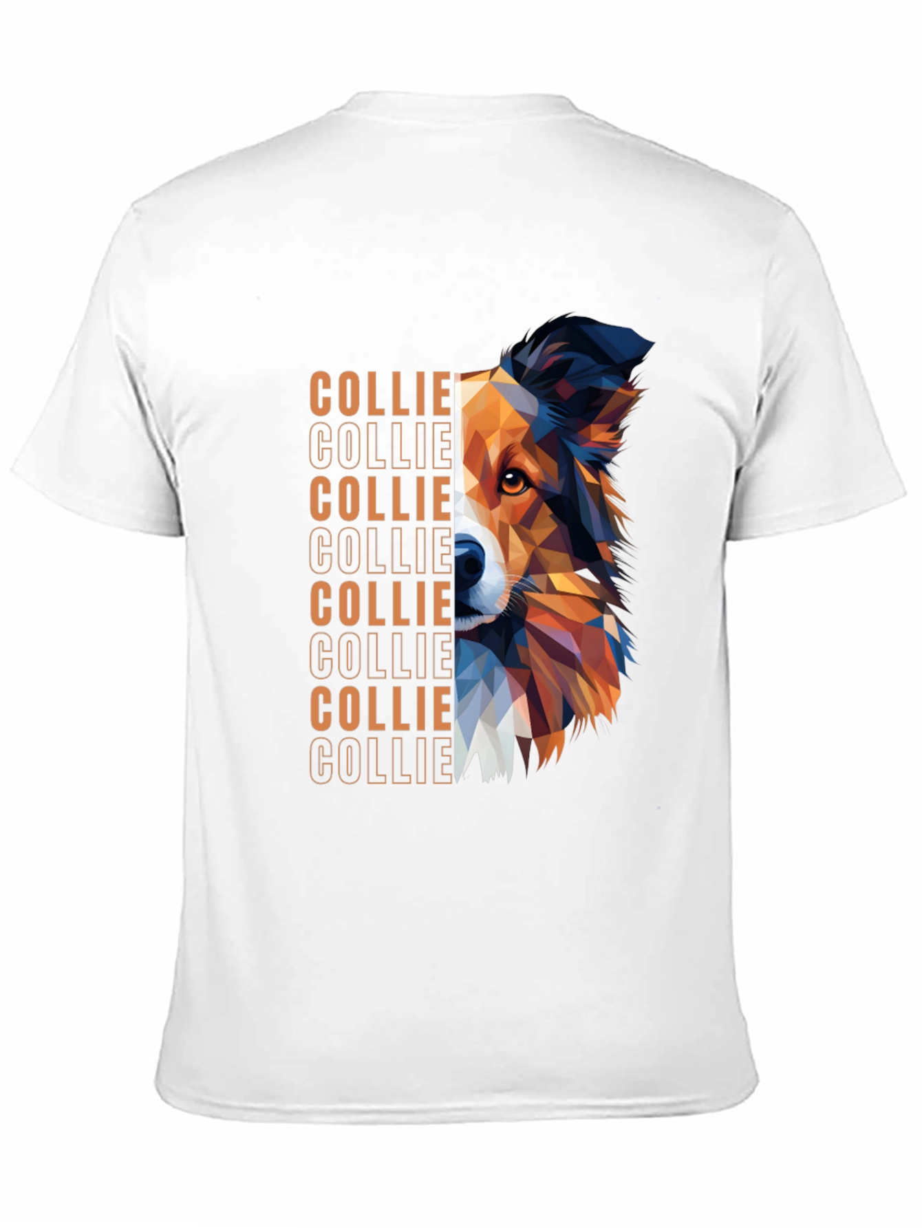 Geometric Collie Dog Graphic Print Black T-Shirt