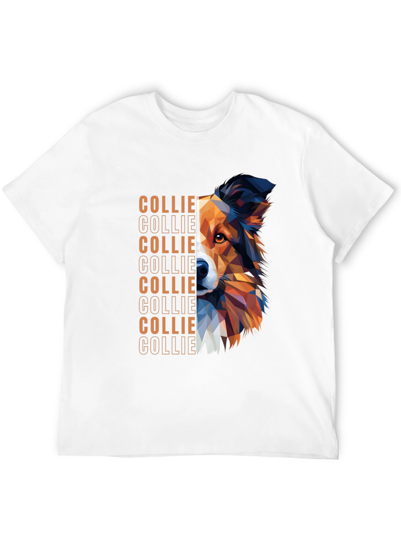 Geometric Collie Dog Graphic Print Black T-Shirt