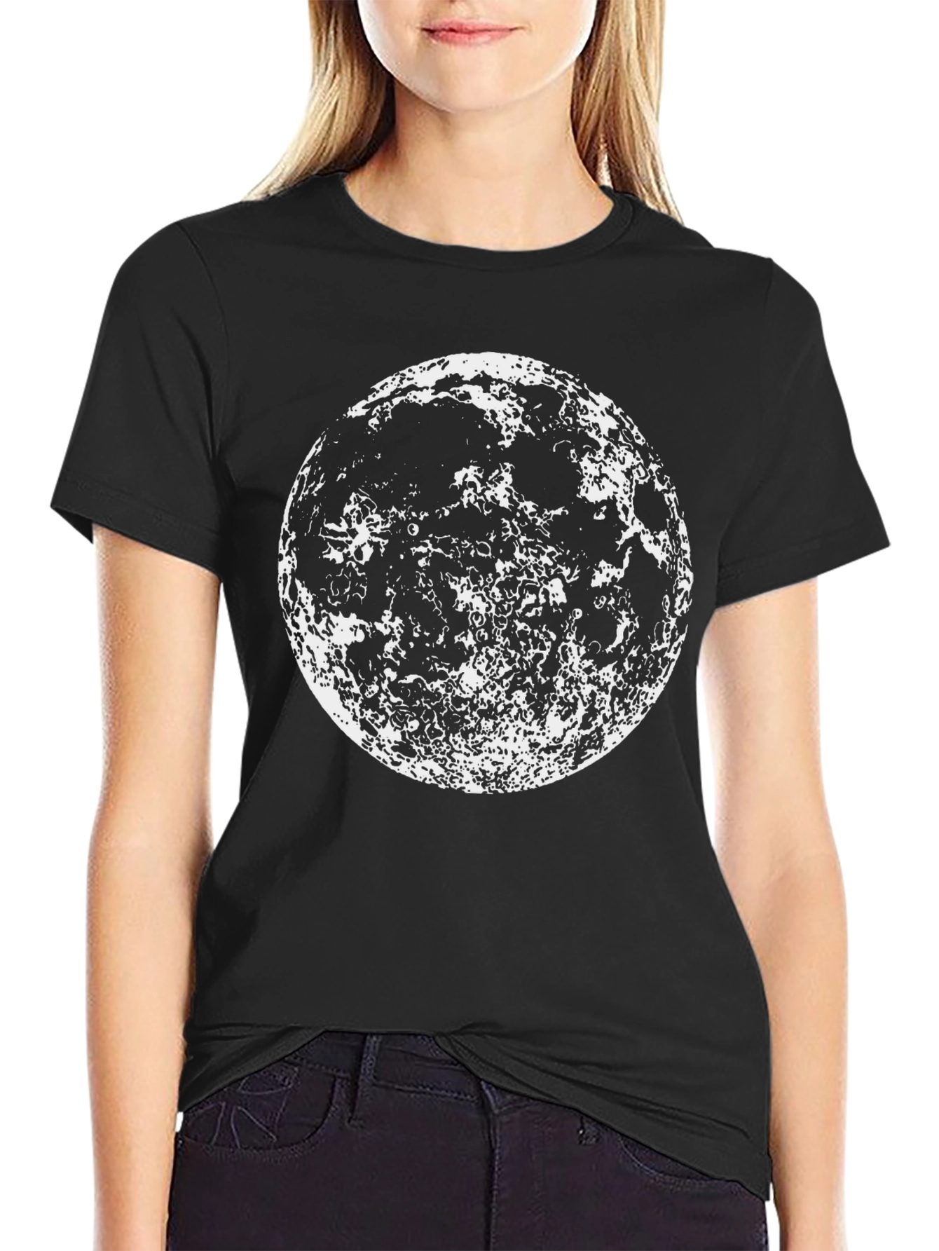Lunar Graphic Tee -  Black Cotton Moon Print Shirt