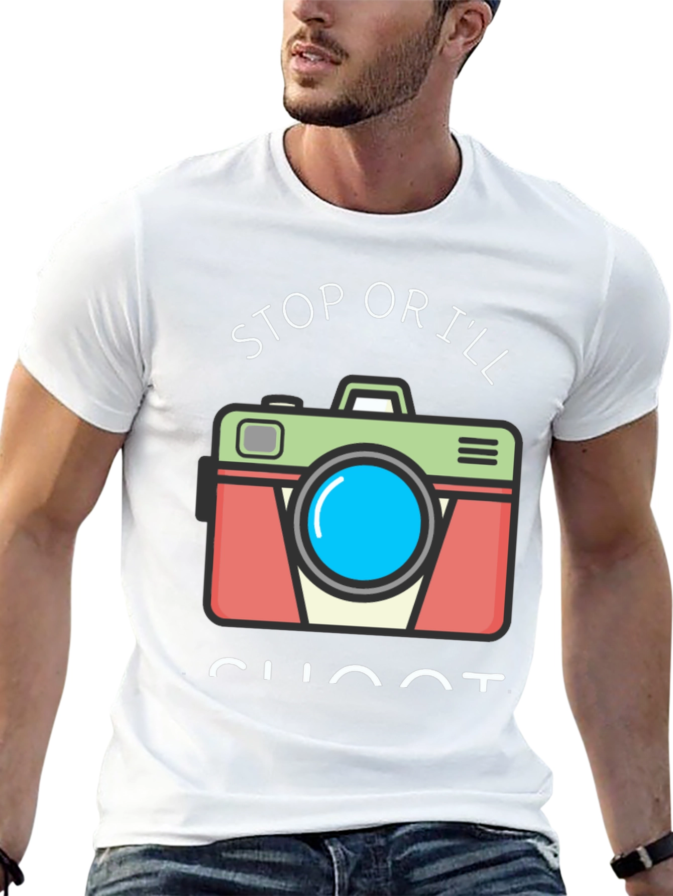Stop or Ill Shoot Funny Camera Graphic T-Shirt