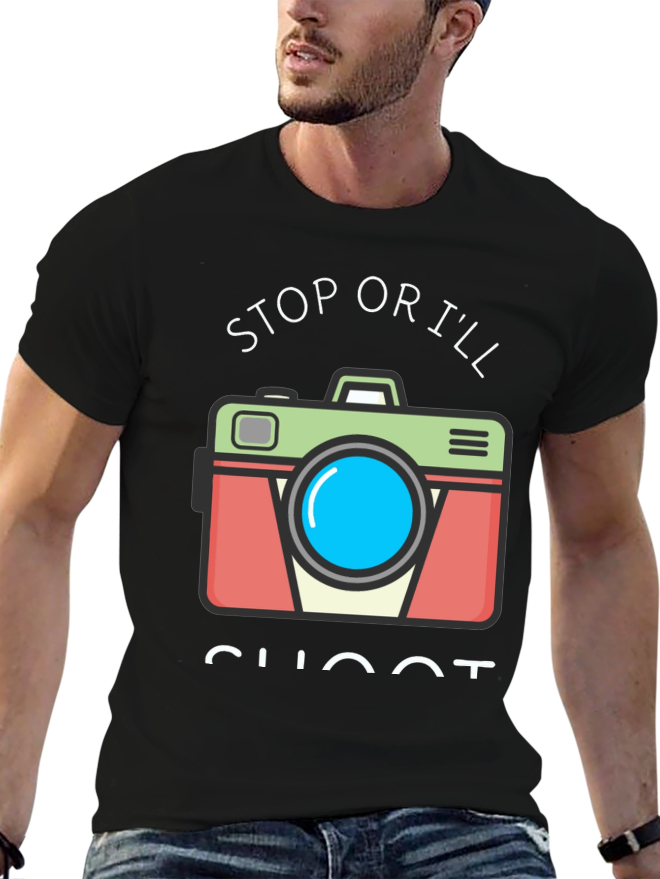 Stop or Ill Shoot Funny Camera Graphic T-Shirt