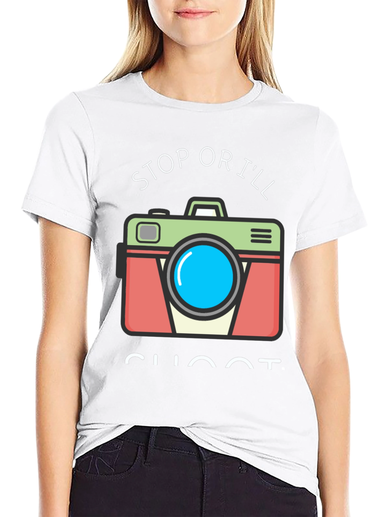 Stop or Ill Shoot Funny Camera Graphic T-Shirt