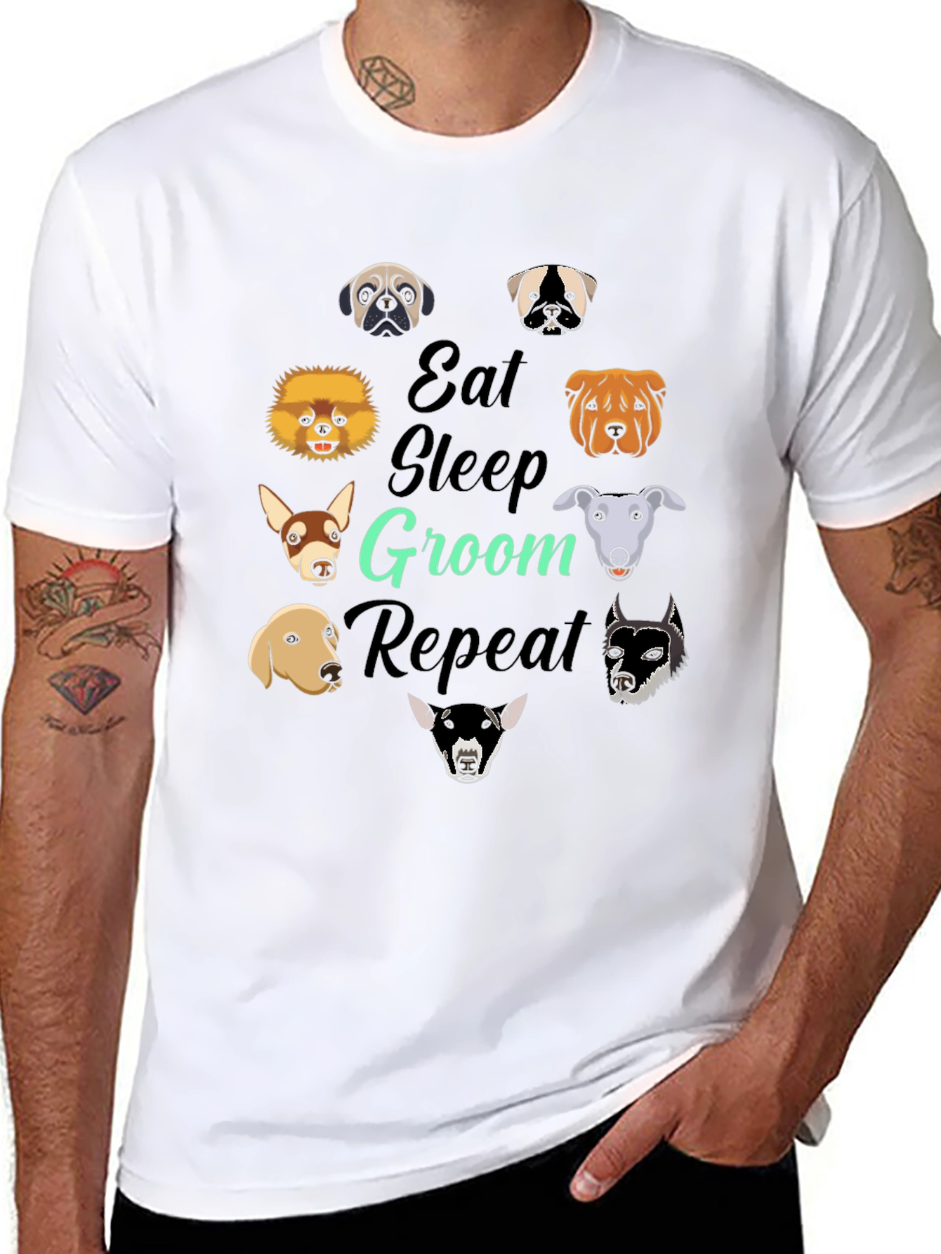 Eat Sleep Groom Repeat Dog Breed T-Shirt