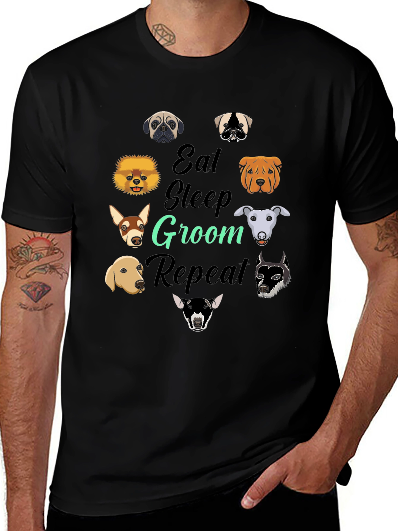Eat Sleep Groom Repeat Dog Breed T-Shirt