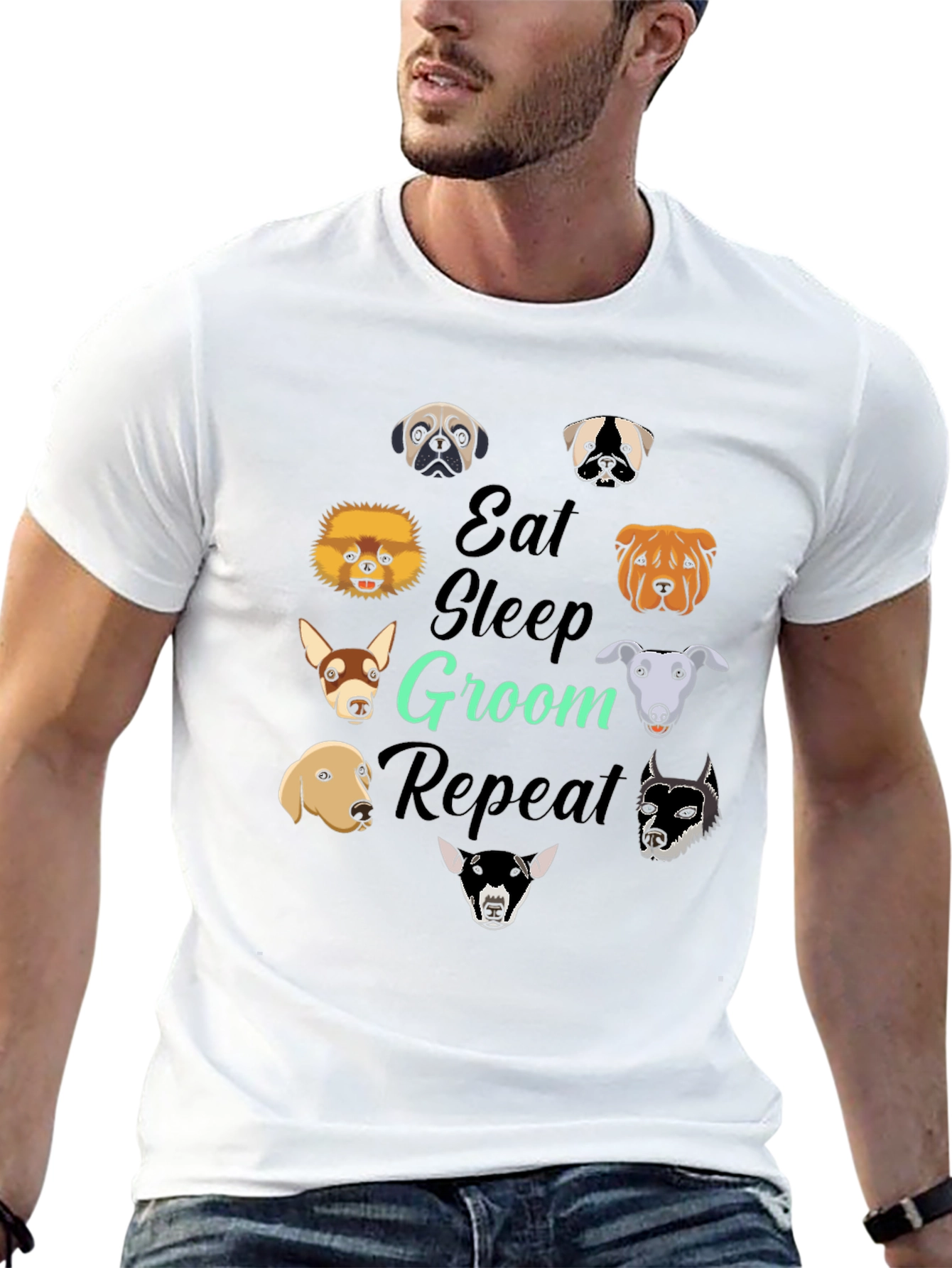 Eat Sleep Groom Repeat Dog Breed T-Shirt