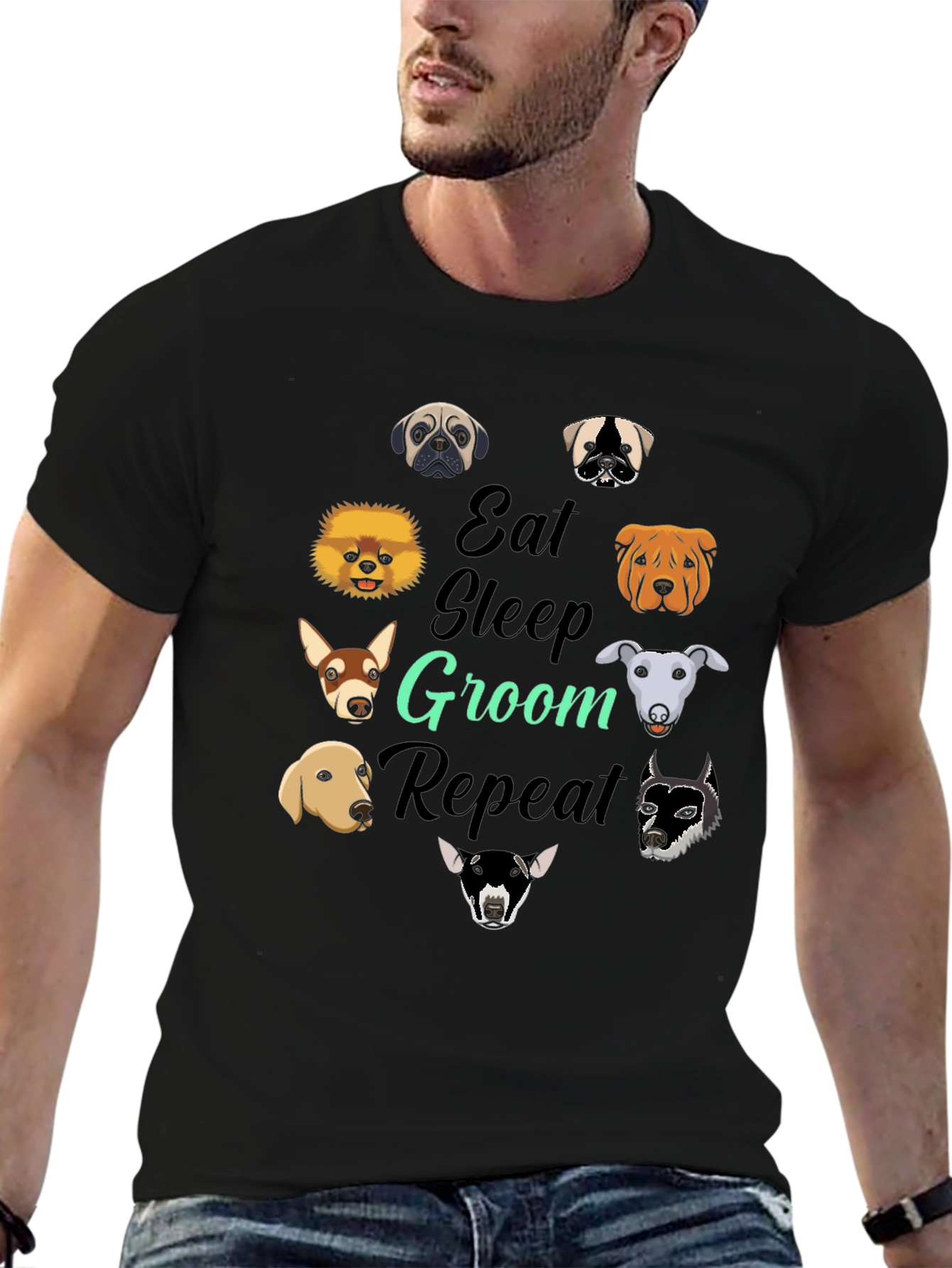 Eat Sleep Groom Repeat Dog Breed T-Shirt