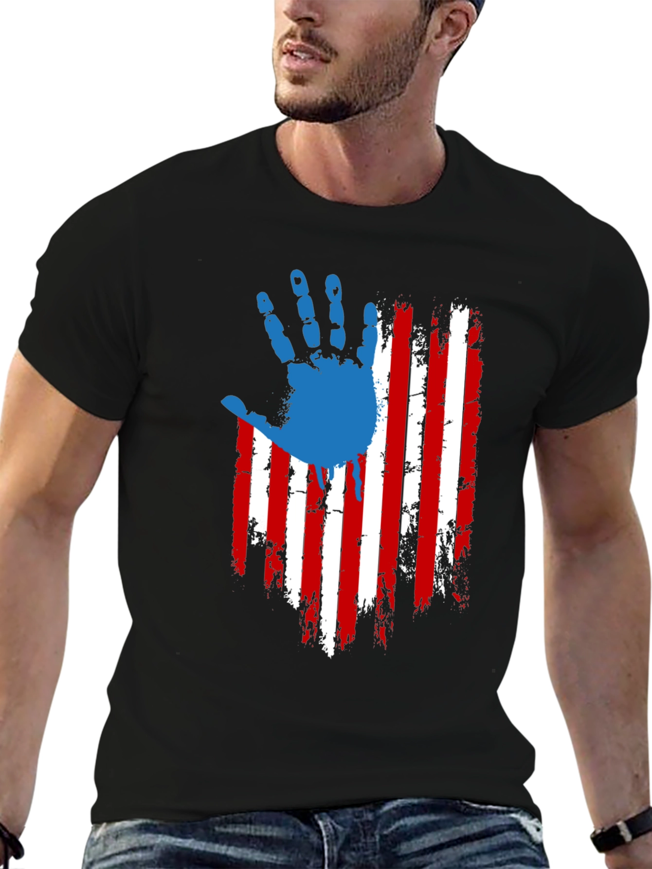 Patriotic USA Flag Handprint Graphic T-Shirt