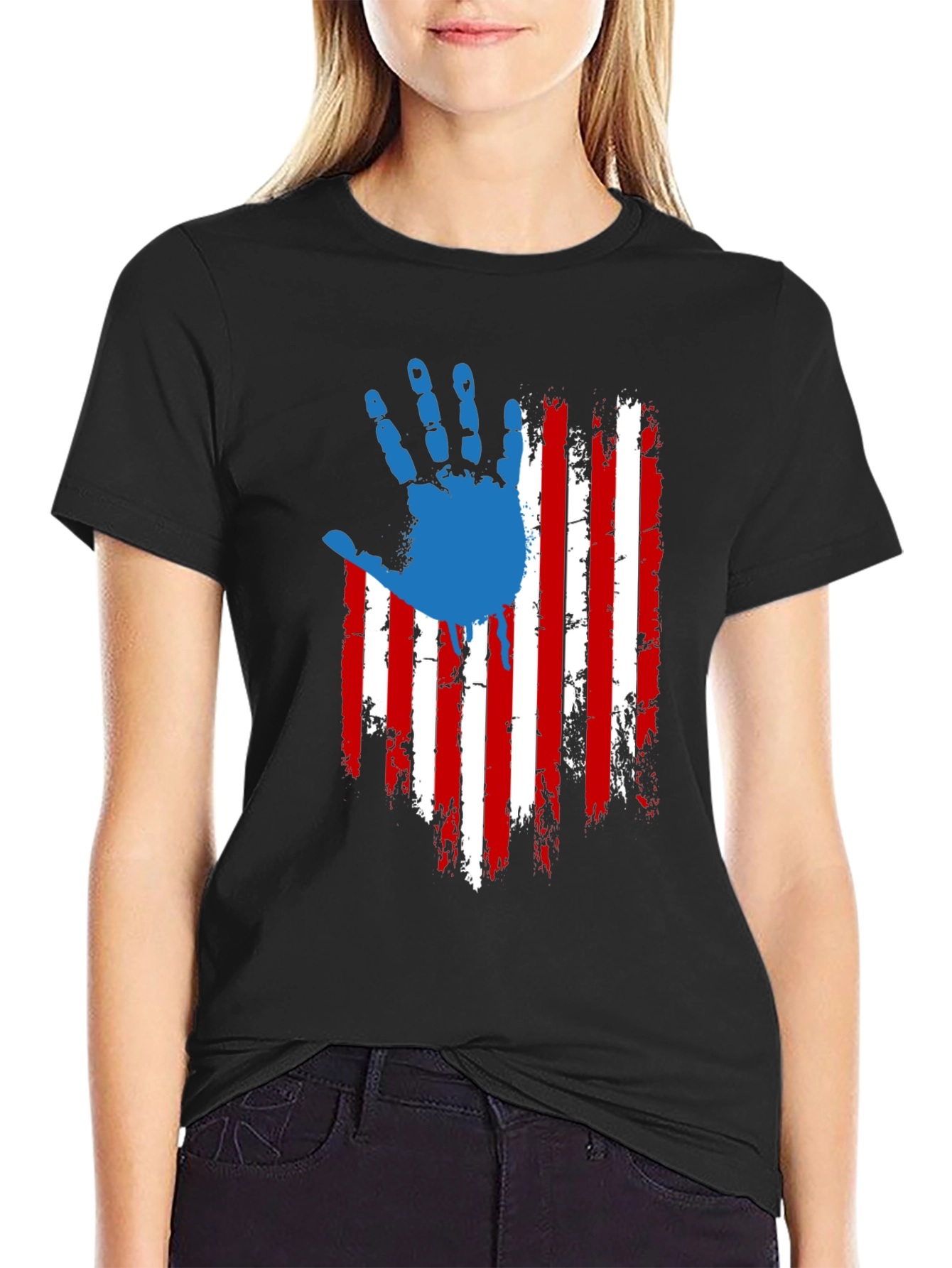 Patriotic USA Flag Handprint Graphic T-Shirt