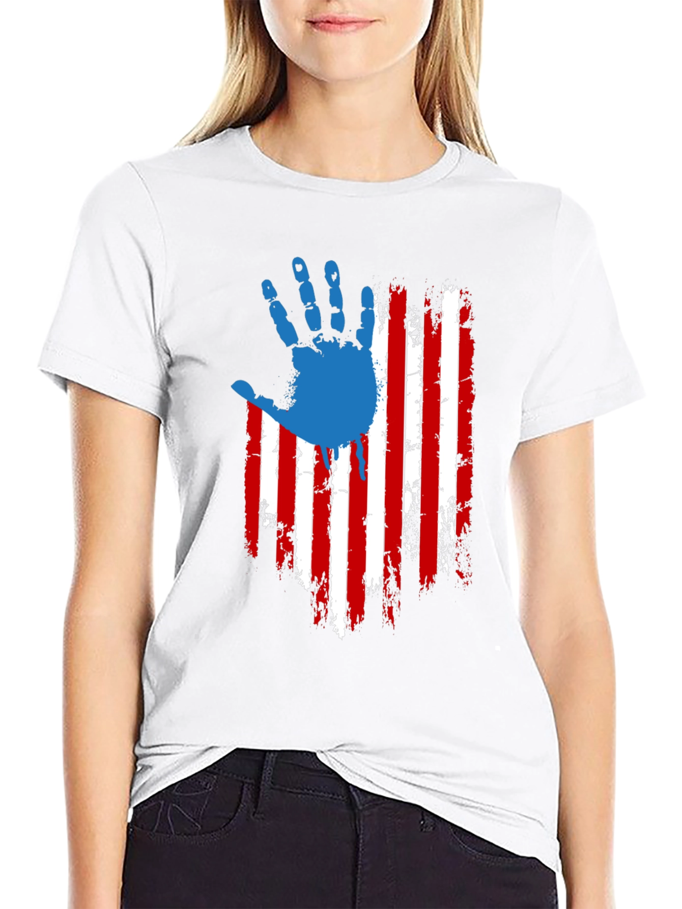 Patriotic USA Flag Handprint Graphic T-Shirt