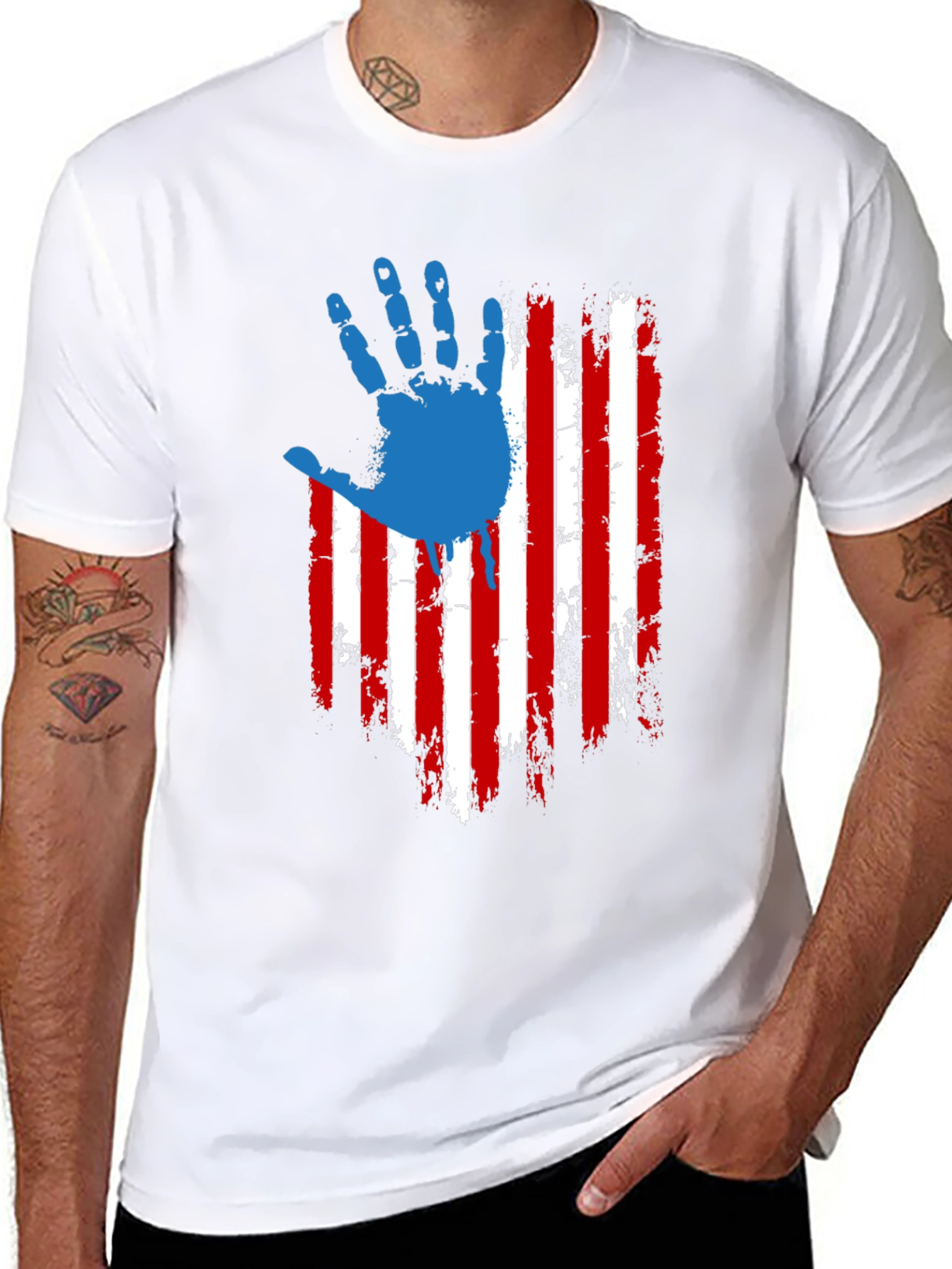 Patriotic USA Flag Handprint Graphic T-Shirt