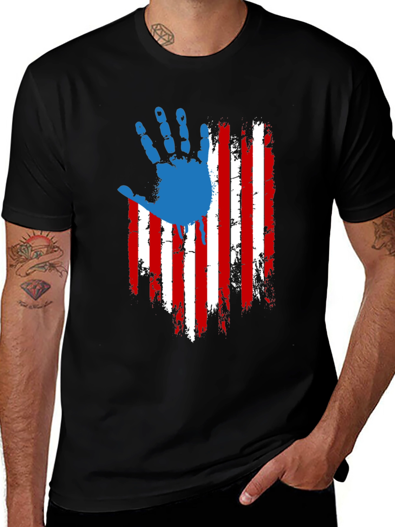 Patriotic USA Flag Handprint Graphic T-Shirt