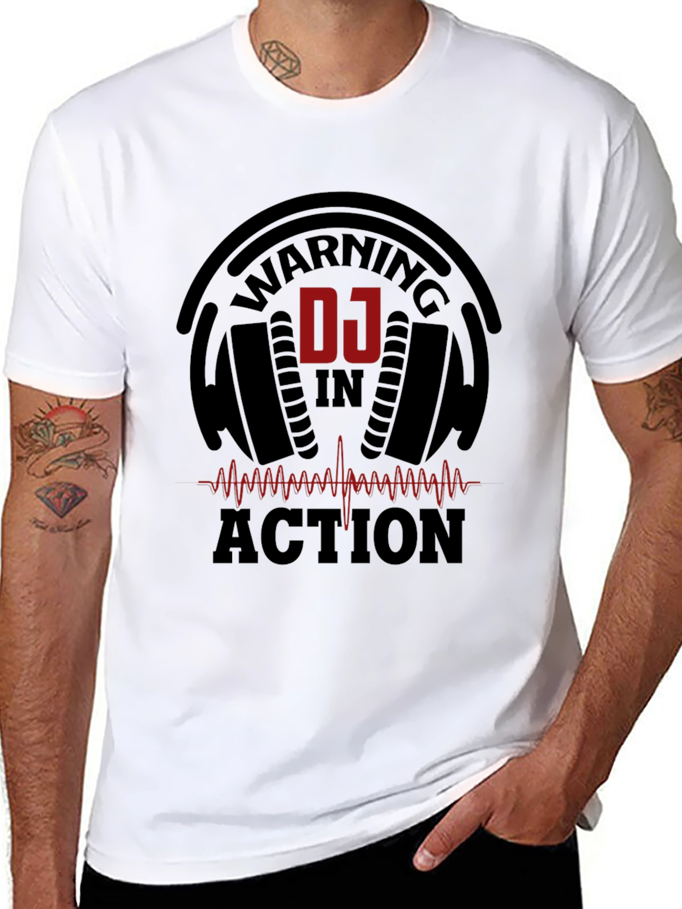 DJ In Action Black Graphic Tee