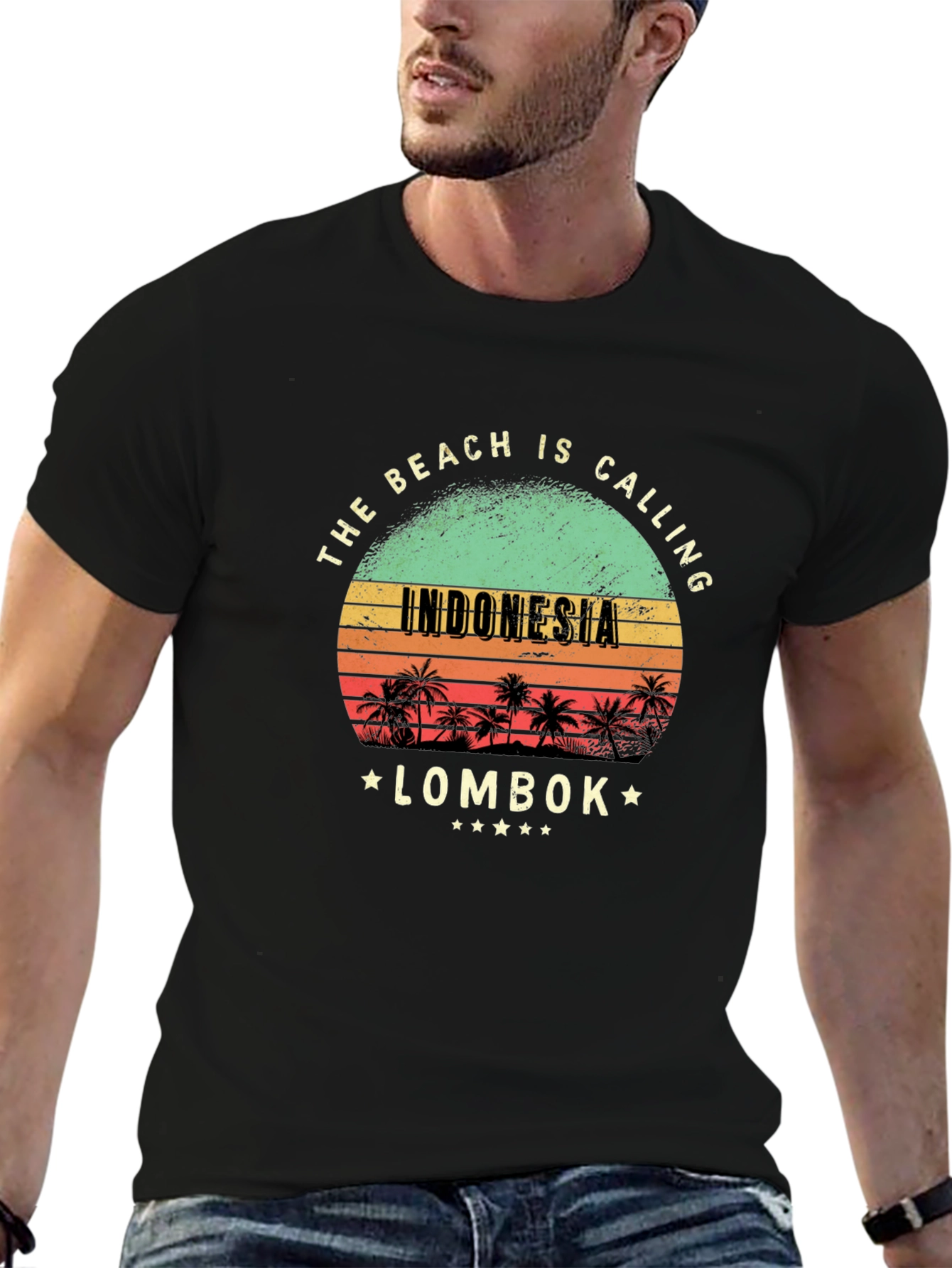 Indonesia Lombok Beach Calling Black T-Shirt