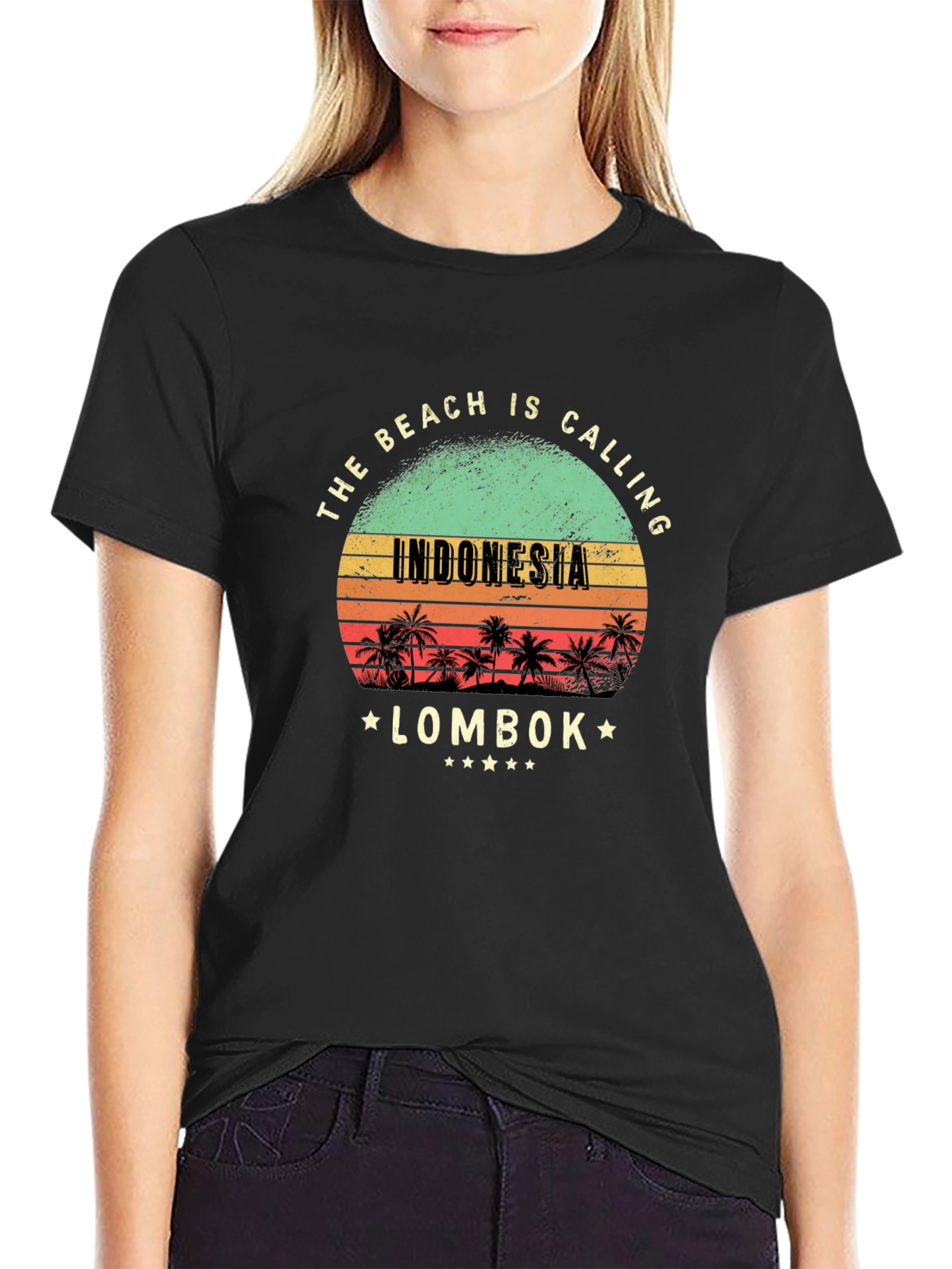 Indonesia Lombok Beach Calling Black T-Shirt