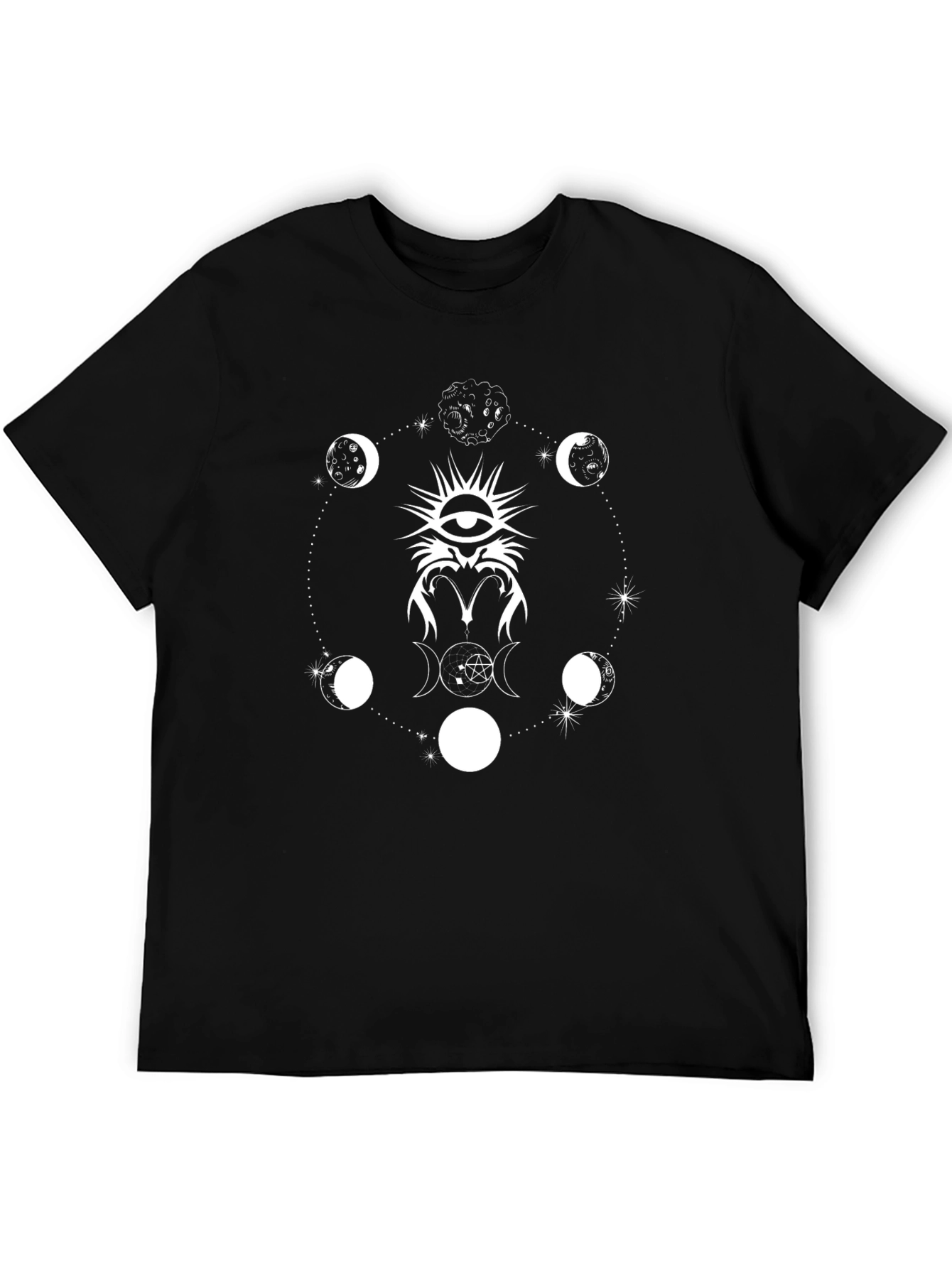 Mystic Moon Phases Graphic Tee - Black Cotton