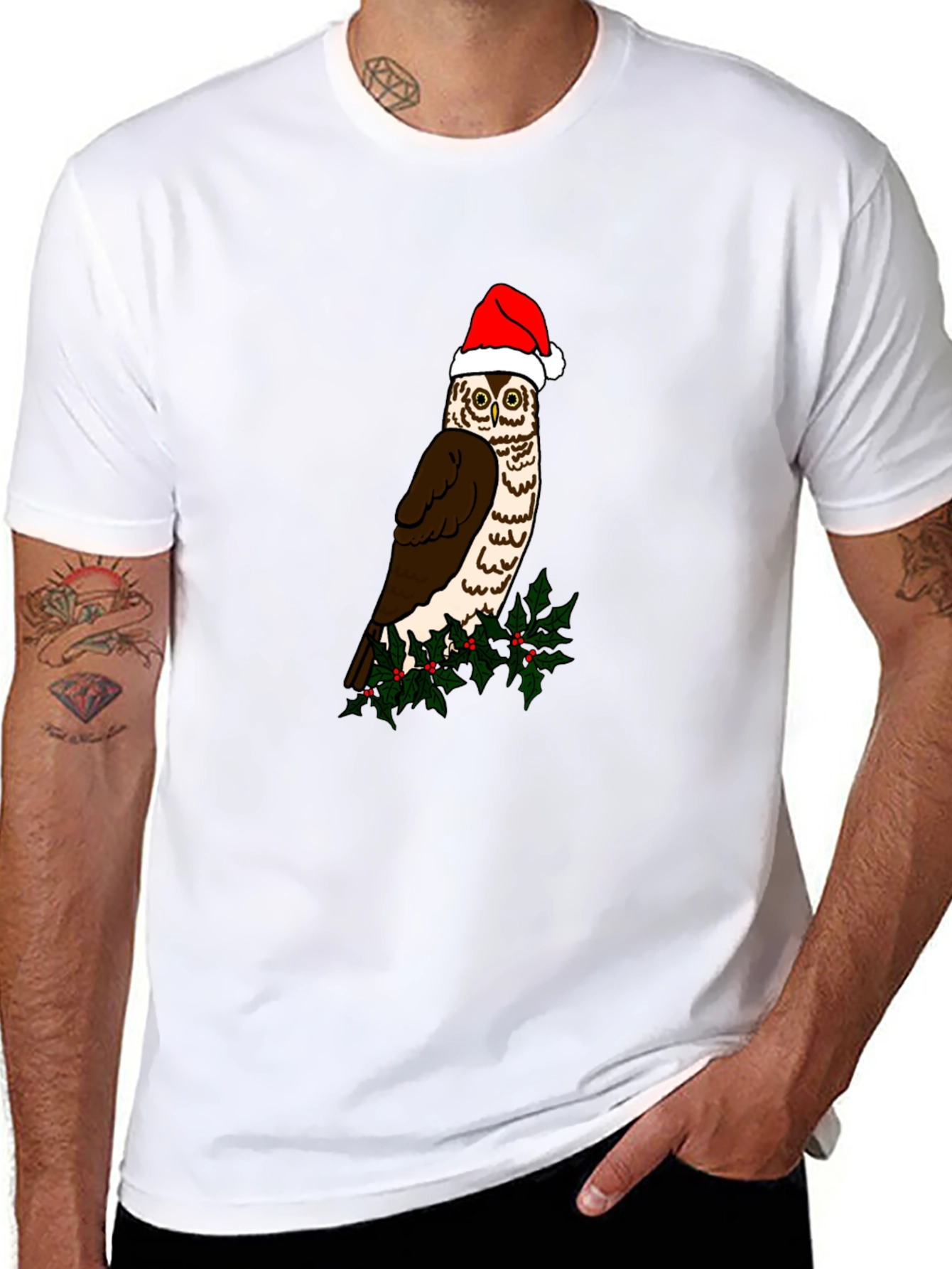 Festive Owl Graphic Tee - Holiday Cheer