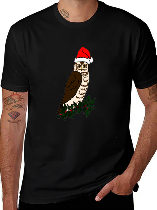 Festive Owl Graphic Tee - Holiday Cheer