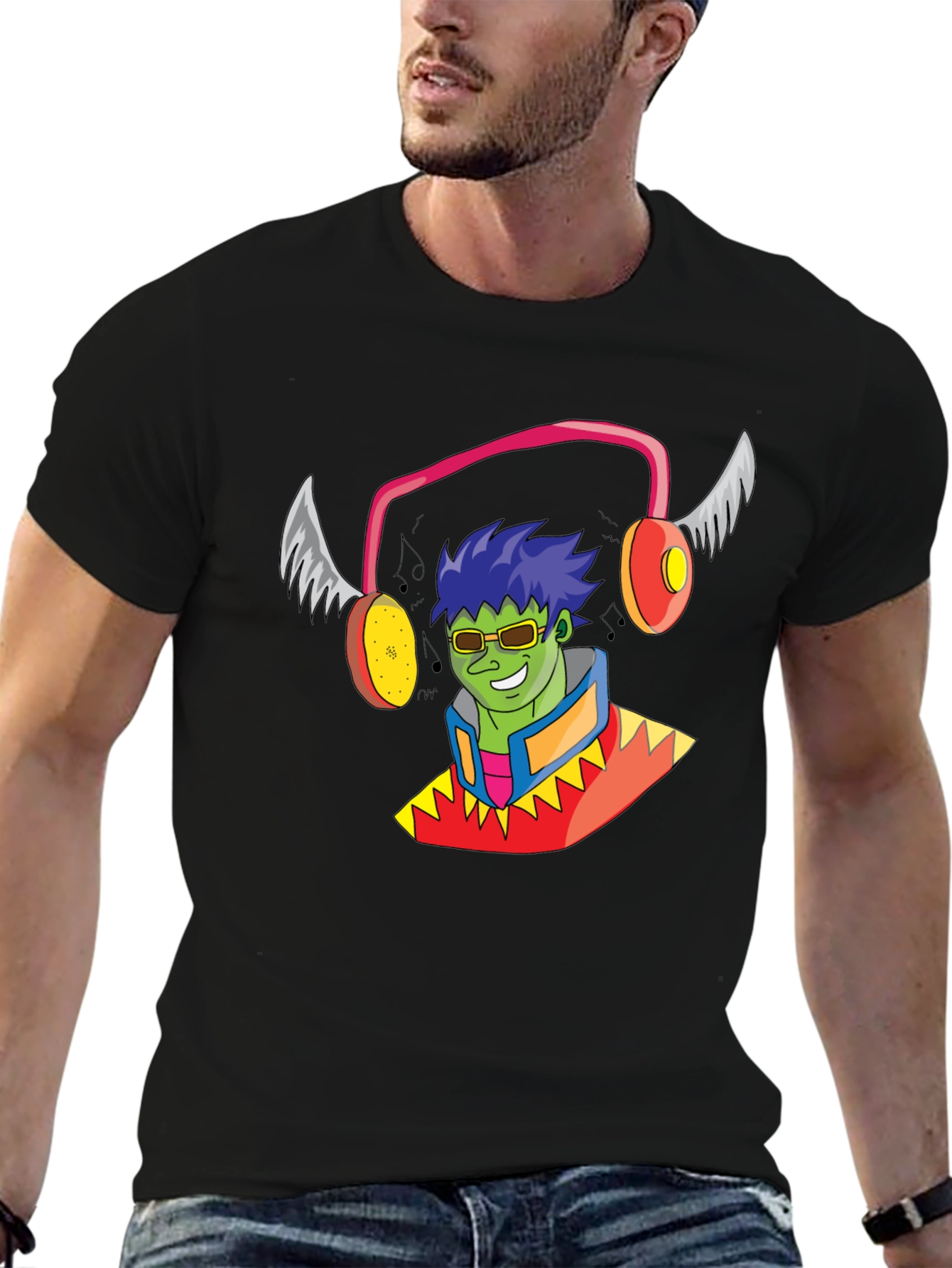 Funky Cartoon Character Black T-Shirt
