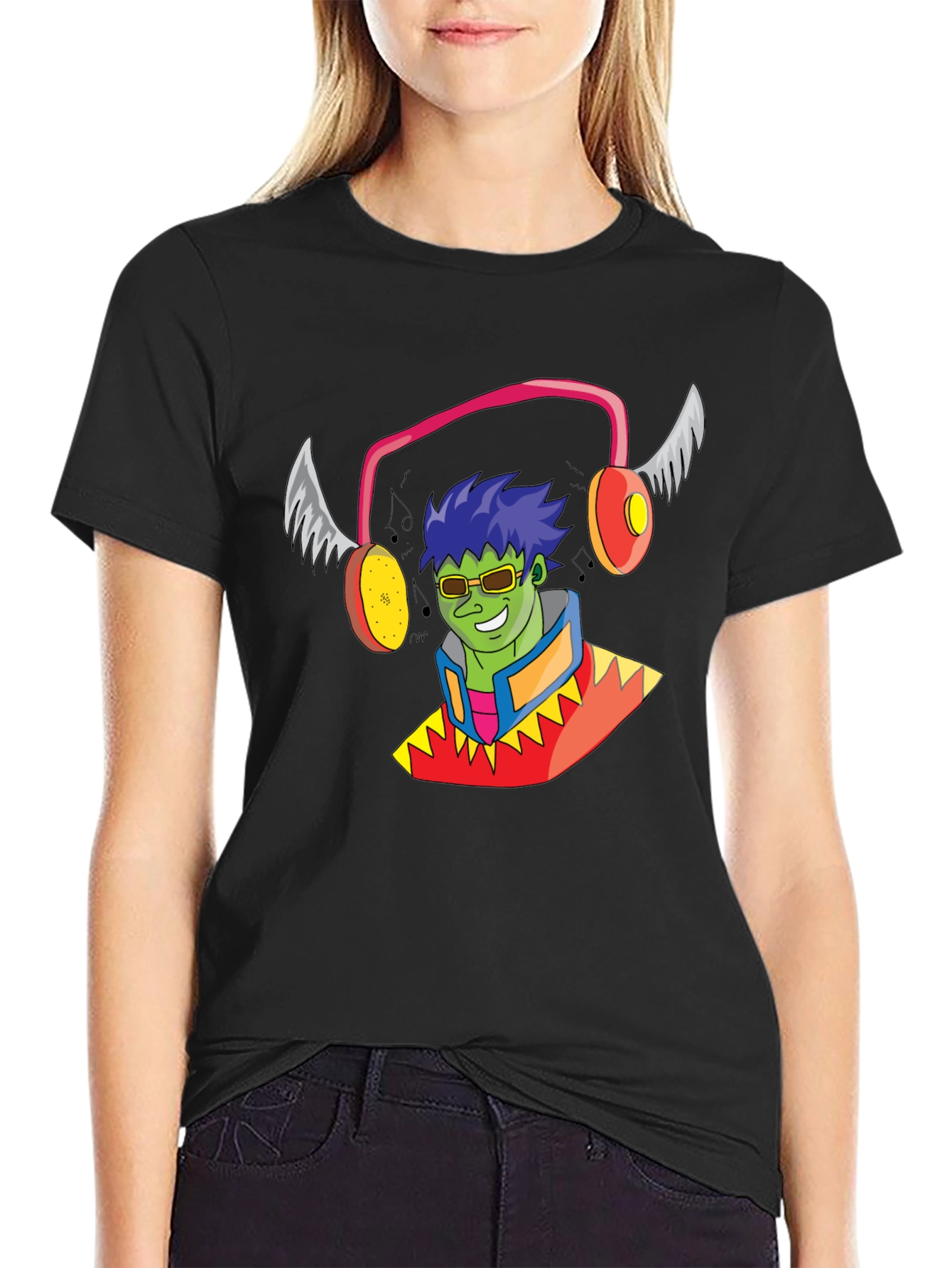 Funky Cartoon Character Black T-Shirt