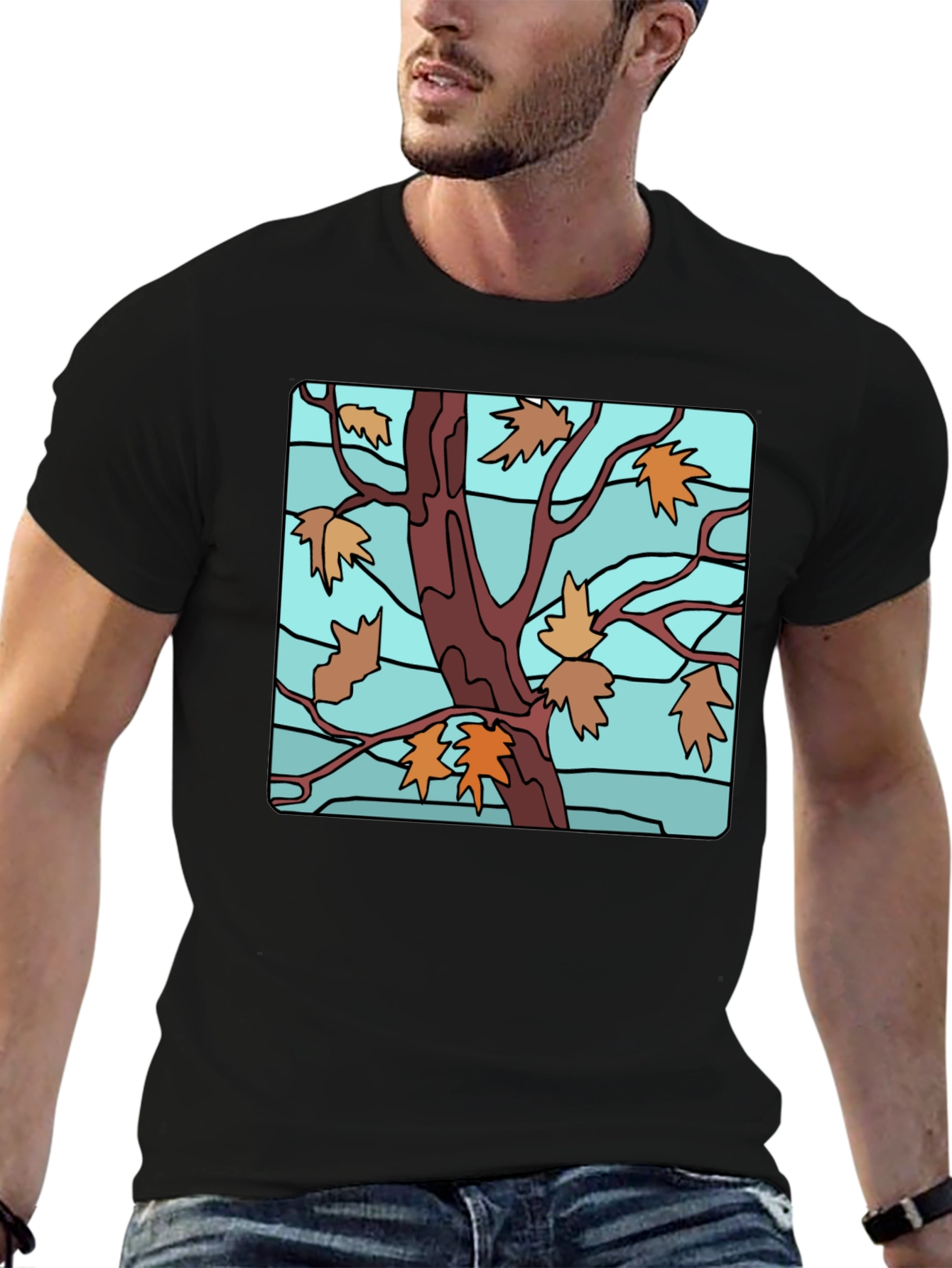 Autumn Tree Graphic Black T-Shirt